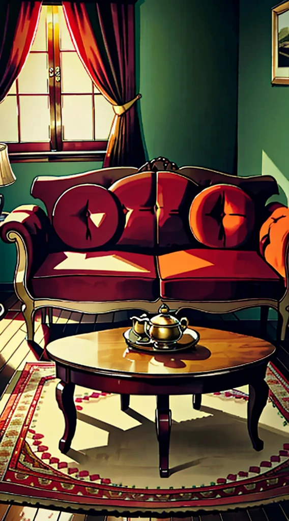 Photography, sofa, tea table, ( living room), curtains, waxy candles, decorations, wooden floor, carpet