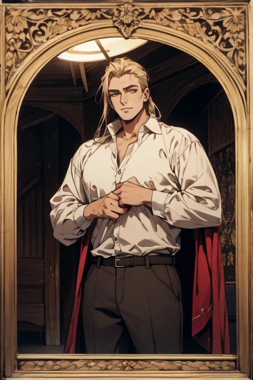 (Qualidade excelente), (high resolution), (absurd play) ((homem)), (Macho), Dez e meia, cabelo branco, cabelo desgrenhado, ((paladino)), ((camisa, pants)), character looking at the camera, rosto detalhado, ((medieval)), ((Bang)), (((roupas simples))), retrato, olhos pequenos, guerreiro viajado