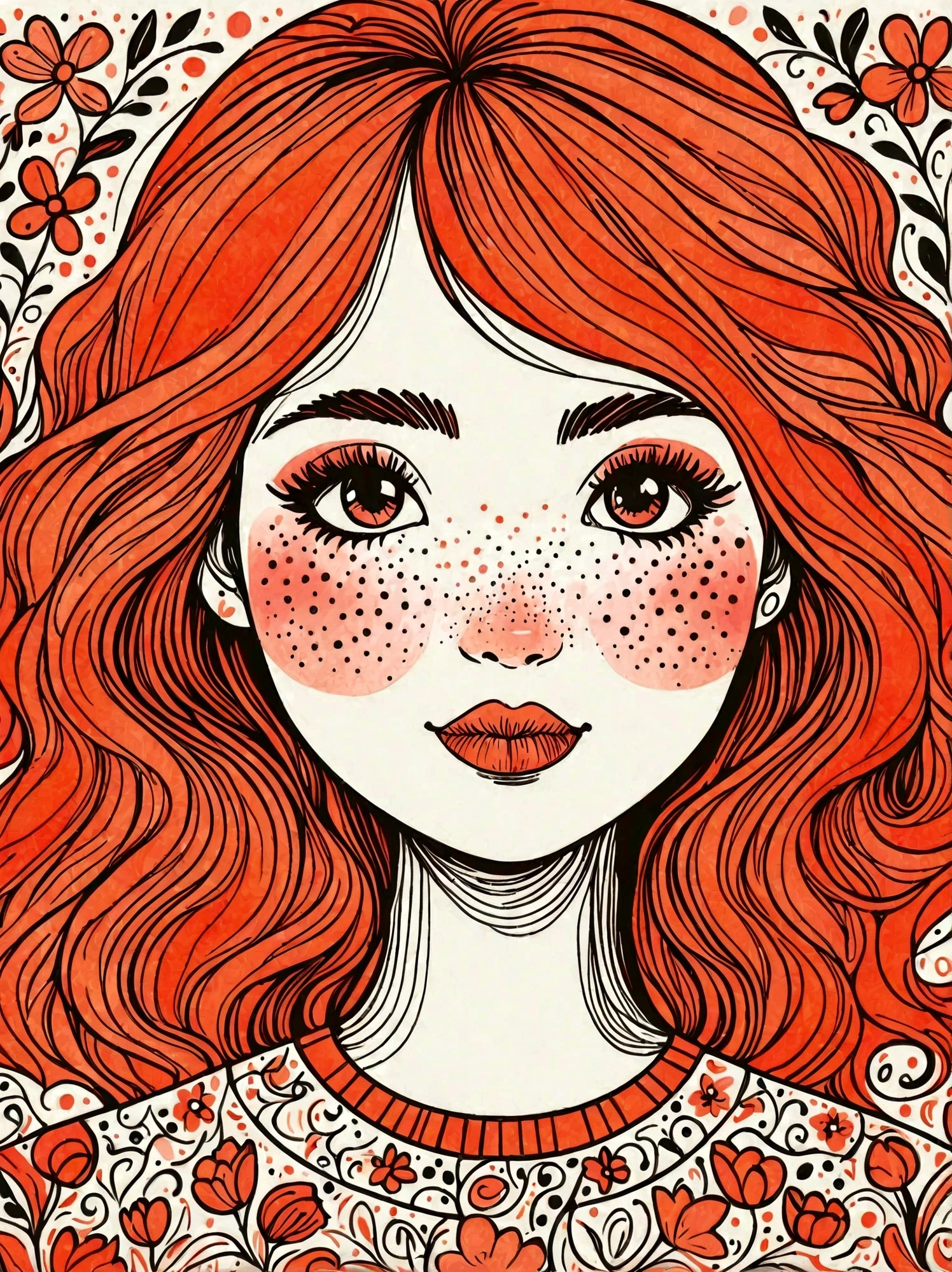 1shxx1, Cartoon hand drawn, “Happy Mother's Day”minimal details, joyful tempera gouache, hello spring, balanced composition, soft lighting, vintage kawaiicore, close-up shot, high definition, The color palette is in red, orange and black tones and has a sketchy style, The background should have a simple hand-drawn doodle pattern