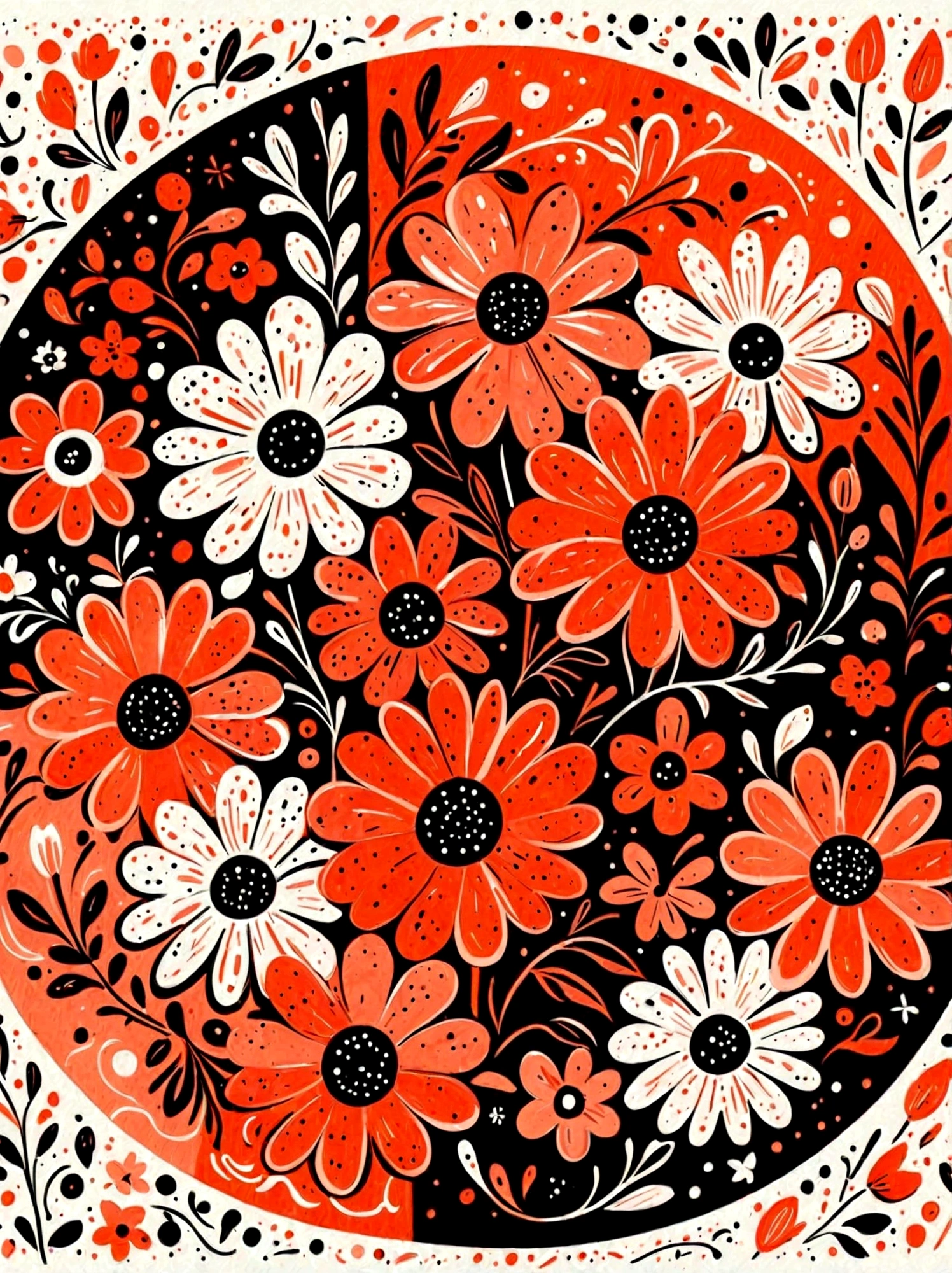 1shxx1, Cartoon hand drawn, “Happy Mother's Day”minimal details, joyful tempera gouache, hello spring, balanced composition, soft lighting, vintage kawaiicore, close-up shot, high definition, The color palette is in red, orange and black tones and has a sketchy style, The background should have a simple hand-drawn doodle pattern