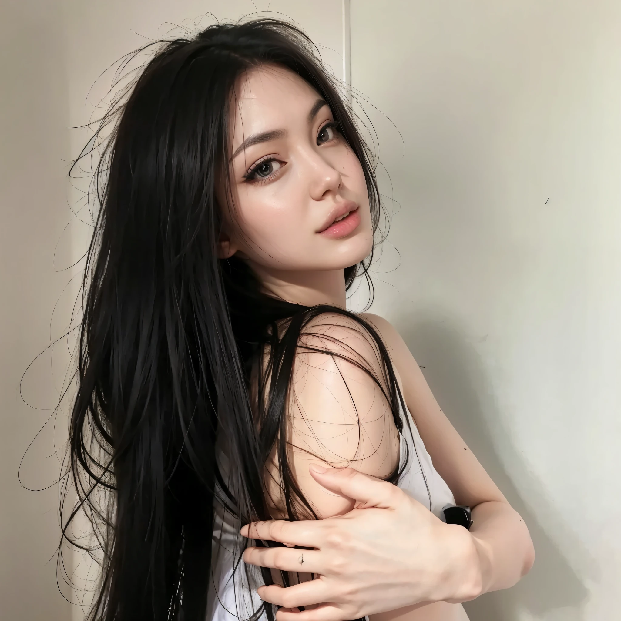 there is a woman with long black hair posing for a picture, asian girl with long hair, with long hair, long thin black hair, long black hair, black long hair, with long dark hair, korean girl, with long black hair, beautiful asian girl, gorgeous chinese model, asian girl, chinese girl, long hair girl, dark long hair, an asian woman, high resolution, high quality, 8K