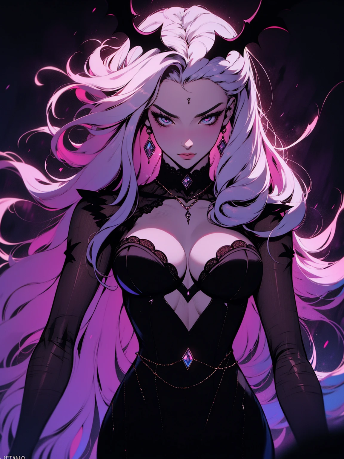 {-erro_de_anatomia:1.0} (best quality,4k,8k,highres,masterpiece:1.2) (masterpiece, top quality, best quality, official art, beautiful and aesthetic: 1.2), (1 woman: 1.3) Succubus girl, long white hair , opal eyes, (crystal eyes) succubus wings, magenta clothes, pant,  gloves, attractive, moonlight, dinamic poses, perfect hands (perfect fingers), angry face, dinamic poses, walking on the ground, on attack, backwards