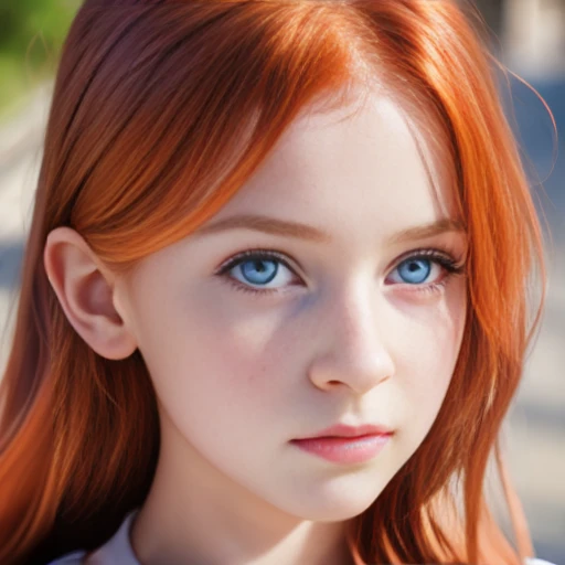 (best quality, 4k, Masterpiece, ultra detailed, hyperrealism, RAW quality), the face of the most beautiful young girl, the most beautiful face ever created, princess with purple eyes, detailed pupil, perfect skin, orange hair, RAW quality,