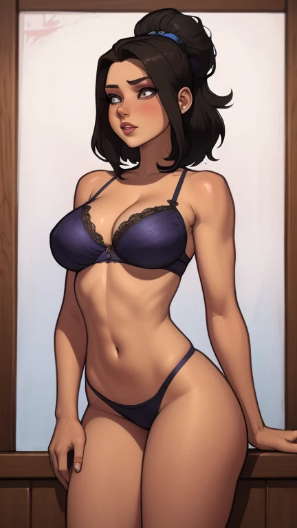 A female Jenifer Connelly illustrated movie poster, hand drawn, cor cheia, uma adolescente , vestindo um bralette de renda e shorts floridos, tez bronzeada, sardas, Amazonian body, muito alto, Athletic, figura de ampulheta, curved, fundo pesado, quadris generosos, bunda enorme, pernas longas, coxas poderosas ridiculamente grossas, olhos castanhos claros, orelhas de elfo longas e pontudas, cabelo escuro, ondas longas e soltas, posing with her butt facing the camera, nevoeiro matinal, pele molhada e brilhante, sombras duras, sombreamento de grafite, stencil marks, retouched acrylic ink, Obra de arte, no estilo de Skyrim
