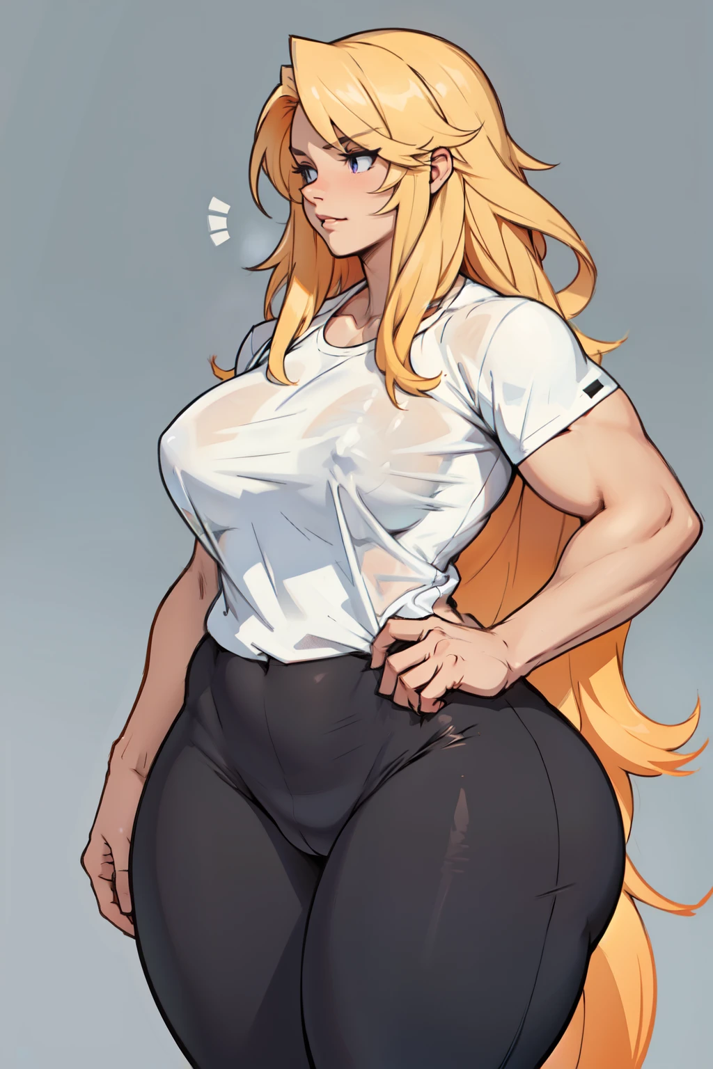 extremely long hair perfect anatomy 1 girl tall solo curvy (muscular) tight shirt leggings cowboy shot see-through