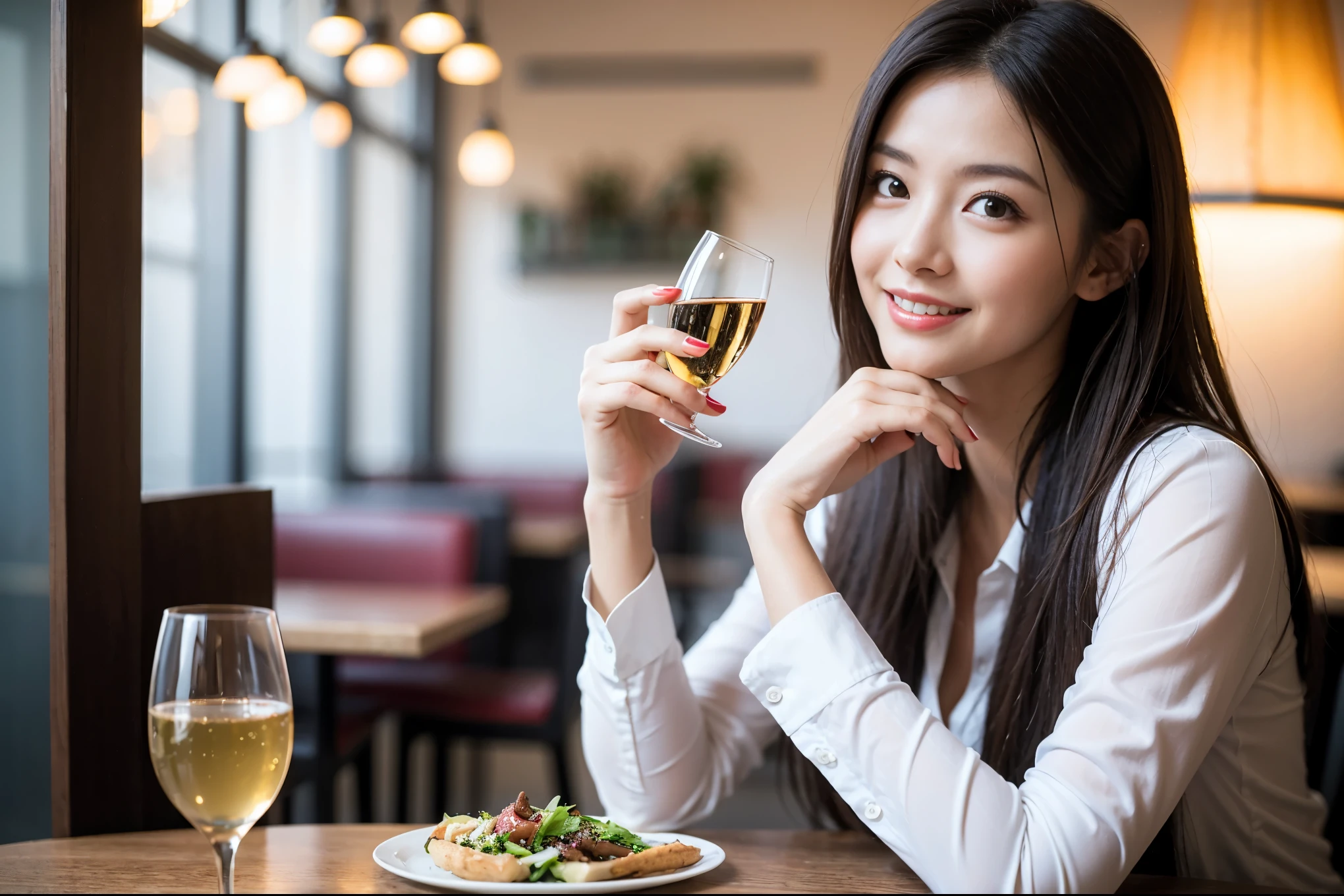((highest quality、8k、masterpiece:1.3))、Satomi Ishihara lookalike beauty、1 male、1 female、Couple、Spouse、half、The body is slim、((Bob Hale、Straight hair:1.2)), (Realistic, Intricate details:1.2), Wine glass on the table、Shine light on your face、 Amazing view of the sunset sky and clouds、Amazing mountain views、A bright smile、The wonderfulness of smile、Bright image、The beauty of wine, Beautiful Face, blue eyes, The light shines on your face, Blushing, short hair,Bright Face、 (Age 42), 39 years old, red wine 、Appetizers、Italian food、Wine bottle、Champagne、sparkling wine、Two beauties、Brown Hair、Shortcuts、Long sleeve shirt、dress、Pretty Woman 1, (Slim face), (The body is slim), (Brown Hair), (Shortcuts), cheeks turn a little red,Attractive beauty、restaurant, In a prominent place (From the waist up) Nova Frog Style, actress, model, Upper Body, White wine, slim, wine glass, A wine glass placed in the center, smile, (smile: 1.15), Beautiful fine grain, Depth f/2,saturation, High Contrast, Strong light and shadow,Moist Body:1.5、3D texture、Delicate eyes、Brown Hair、The hair is very shiny、