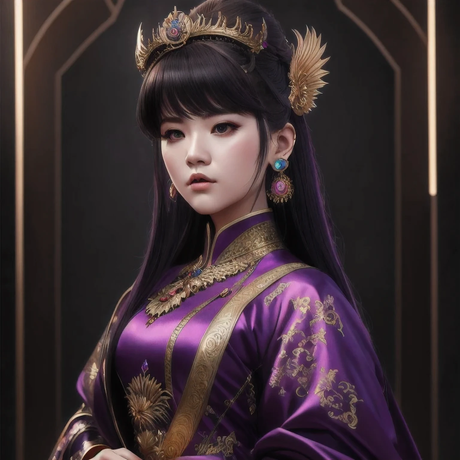 there is a 18 years old in a purple dress holding a dragon, wlop and ross tran, ross tran 8 k, fantasy art style, chengwei pan on artstation, a beautiful fantasy empress, ross tran and wlop, ruan jia and artgerm, the dragon girl portrait, ig model | artgerm, artgerm and ruan jia，beautiful
1girl
bangs
深绿 eyes
closed mouth
ear piercing
earrings
grey background
hair ornament
jewelry
lips
looking at viewer
military
military uniform
nose
piercing
portrait
realistic
short hair
simple background
solo
upper body