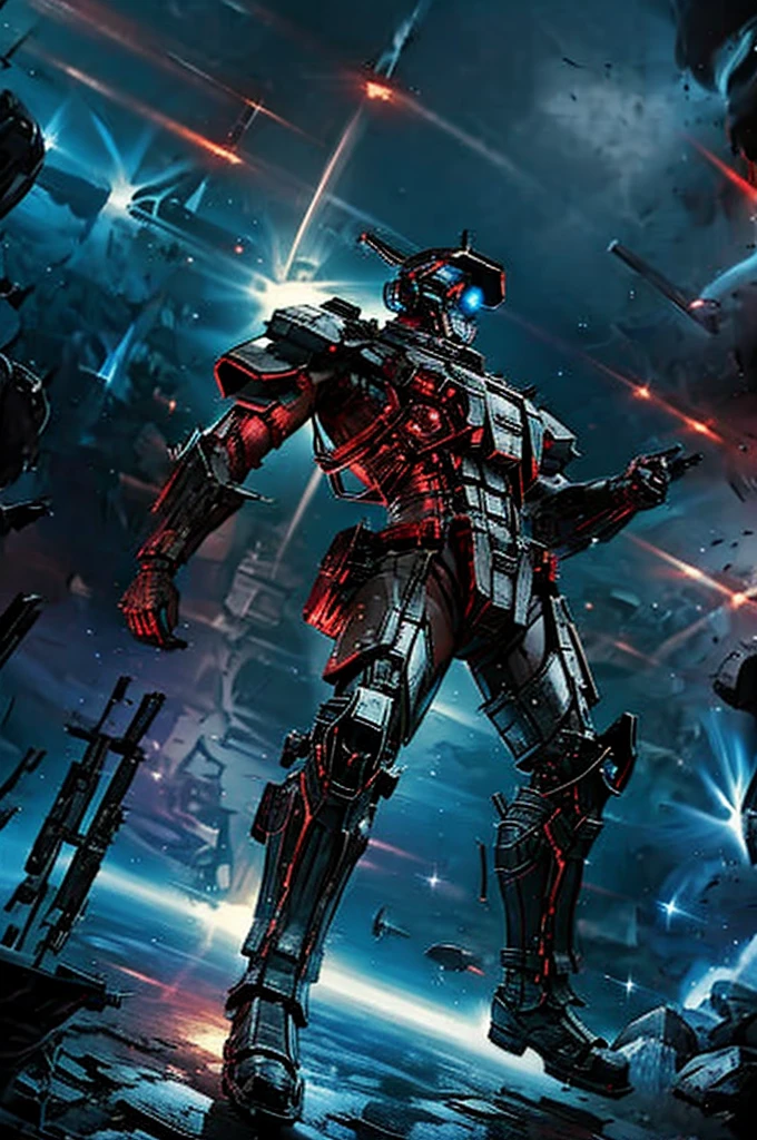 A man in power armor in space
