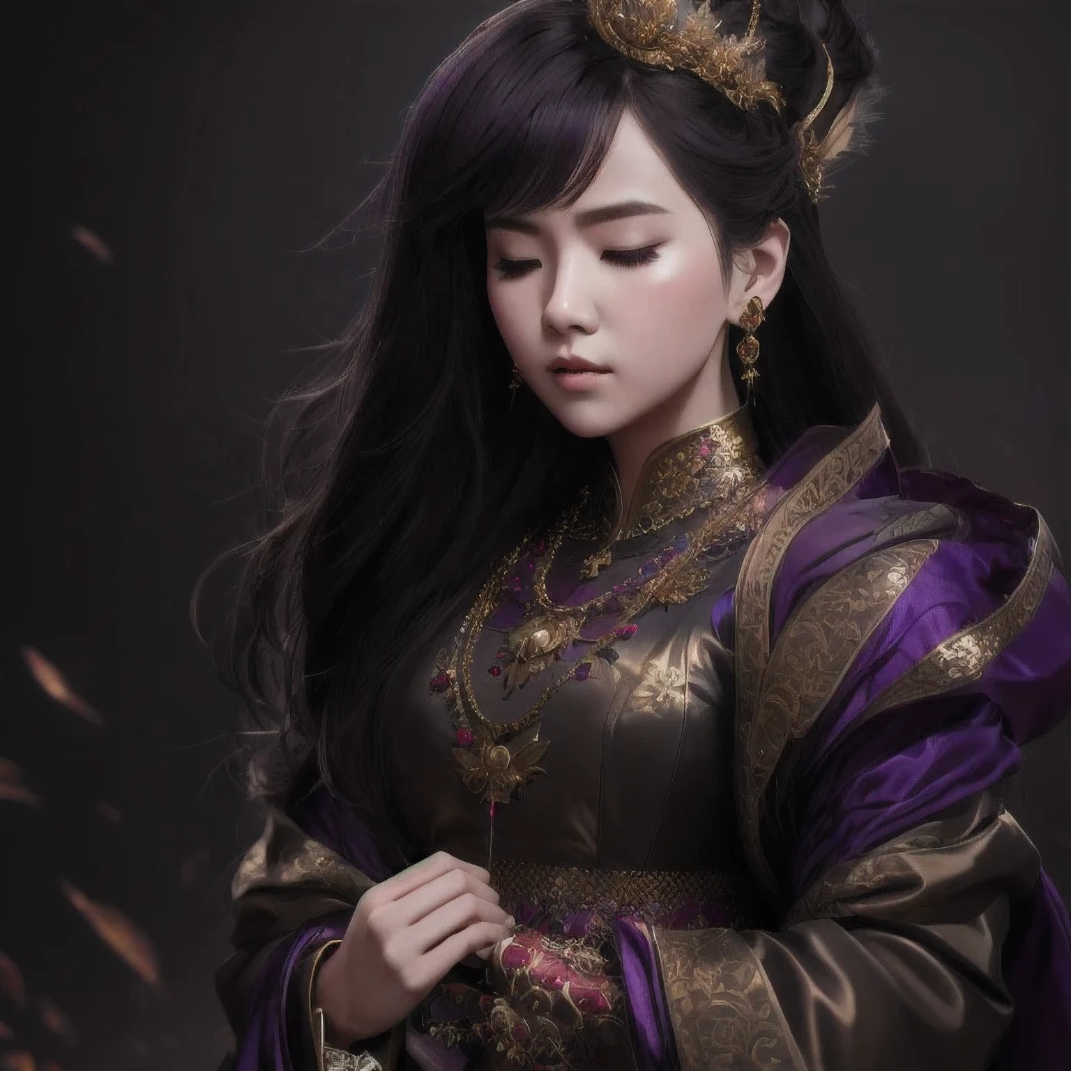 there is a 18 years old in a purple dress holding a dragon, wlop and ross tran, ross tran 8 k, fantasy art style, chengwei pan on artstation, a beautiful fantasy empress, ross tran and wlop, ruan jia and artgerm, the dragon girl portrait, ig model | artgerm, artgerm and ruan jia，beautiful
1girl
bangs
深绿 eyes
closed mouth
ear piercing
earrings
grey background
hair ornament
jewelry
lips
looking at viewer
military
military uniform
nose
piercing
portrait
realistic
short hair
simple background
solo
upper body