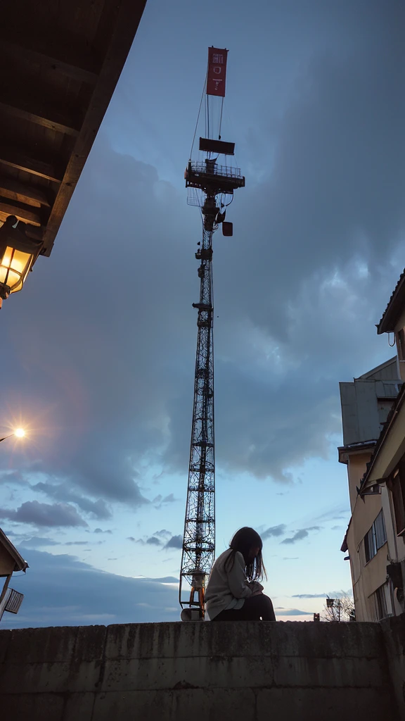 ((crane))、Rainy Sky、((1girl)),from below
