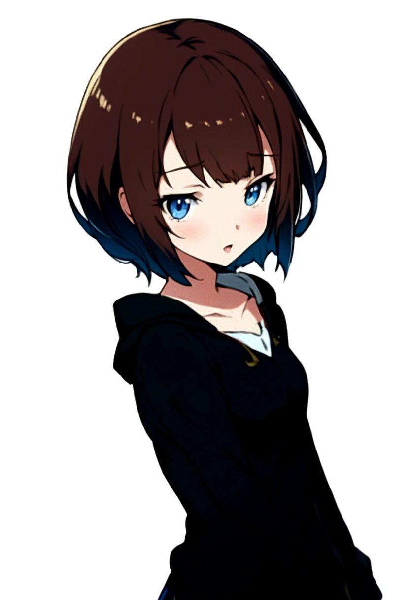a close up of a person with a black hoofie and blue eyes, anime moe artstyle, female protagonist 👀 :8, makoto, anime girl named lucy, female anime character, by Puru, an anime girl, iwakura lain, sayori, makoto shinka, made with anime painter studio, female protagonist, (anime girl), hana yata covering her mouth