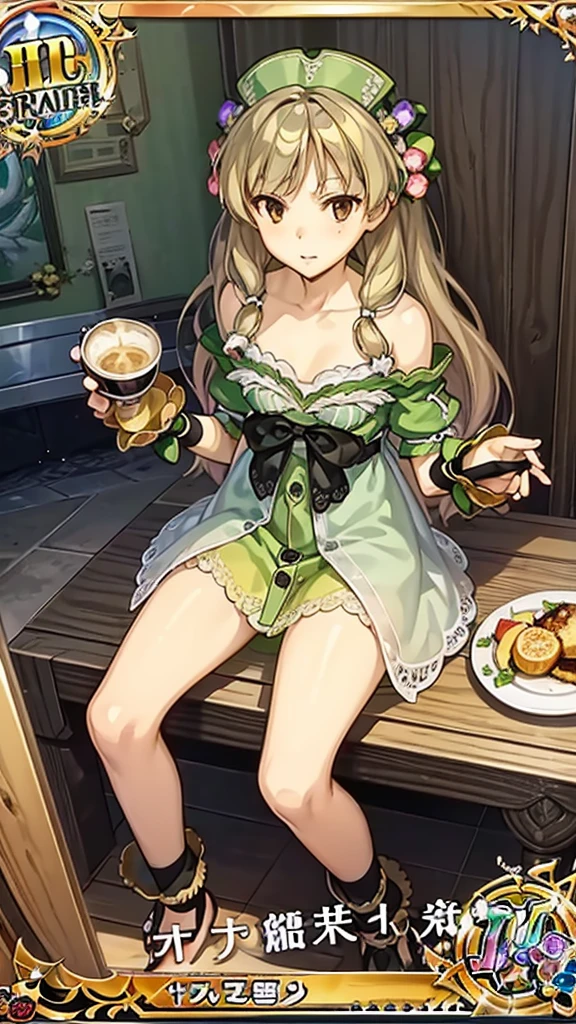 Anime girl sitting on a chair with a coffee cup in her hand, Alchemist Girl, Light novel cover, Official Art, Epic light novel art cover, Official Artwork, epic Light novel cover, change, isekai, small curve change, Kushat Wreath, Kshat Krentz Key Art Feminine, Shadowverse Style, Moe Dwarf,