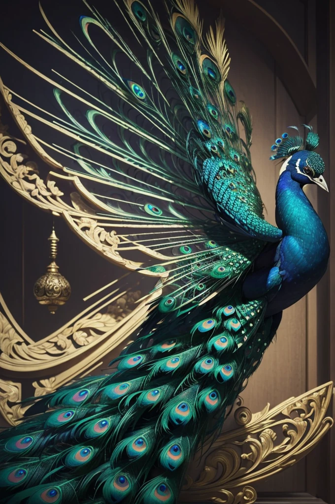 ((masterpiece)), ((highest quality)), (Very detailed), Peacock,Spread your wings,god々Shii