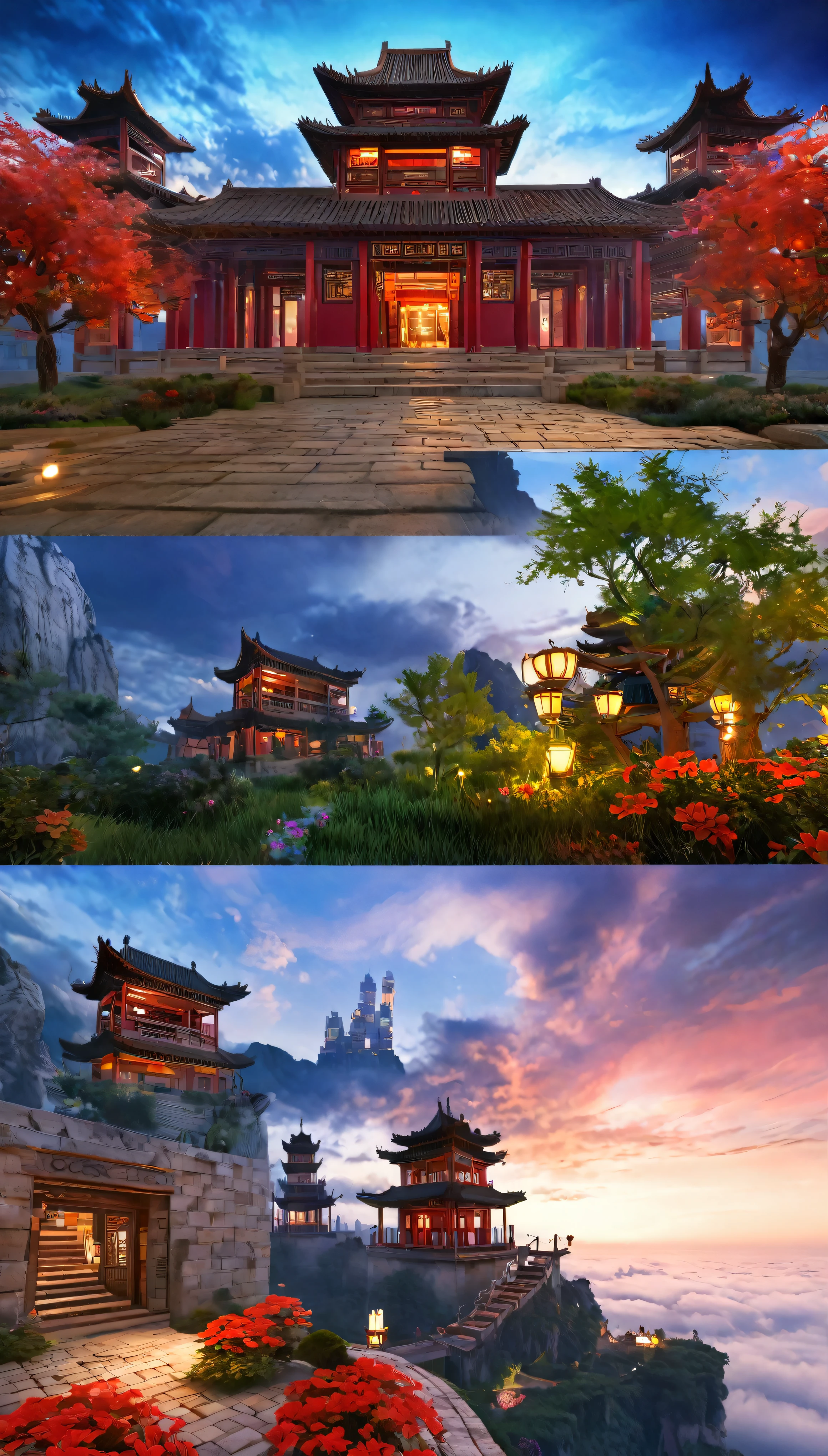 (Ultra HD、masterpiece:1.4)、(Fantasy:1.2)、(cyber punk、Ancient Castles in China:1.3)、(Irregular red building floating in the clouds:1.5)、(Patchwork Cottage、Floral decoration、Light:1.3)、(Chinese cities、Sky City:1.4)、(Lost Run、Realistic lighting:1.2)、(Beautiful graphics、High detail:1.6)、(masterpiece、high quality:1.5)、 (Night view、Detailed Buildings