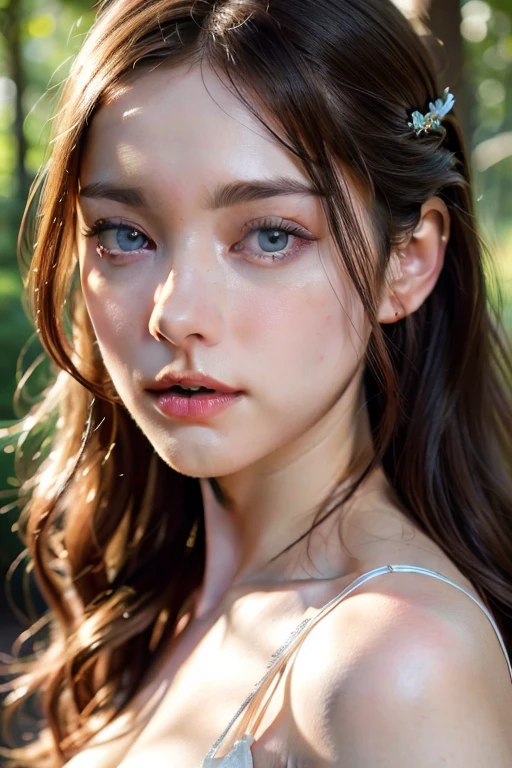 1girl, solo, beautiful detailed eyes, beautiful detailed lips, extremely detailed eyes and face, long eyelashes, porcelain skin, long hair, cinematic lighting, soft warm colors, intricate detailed background, fantasy forest, (best quality,4k,8k,highres,masterpiece:1.2),ultra-detailed,(realistic,photorealistic,photo-realistic:1.37)