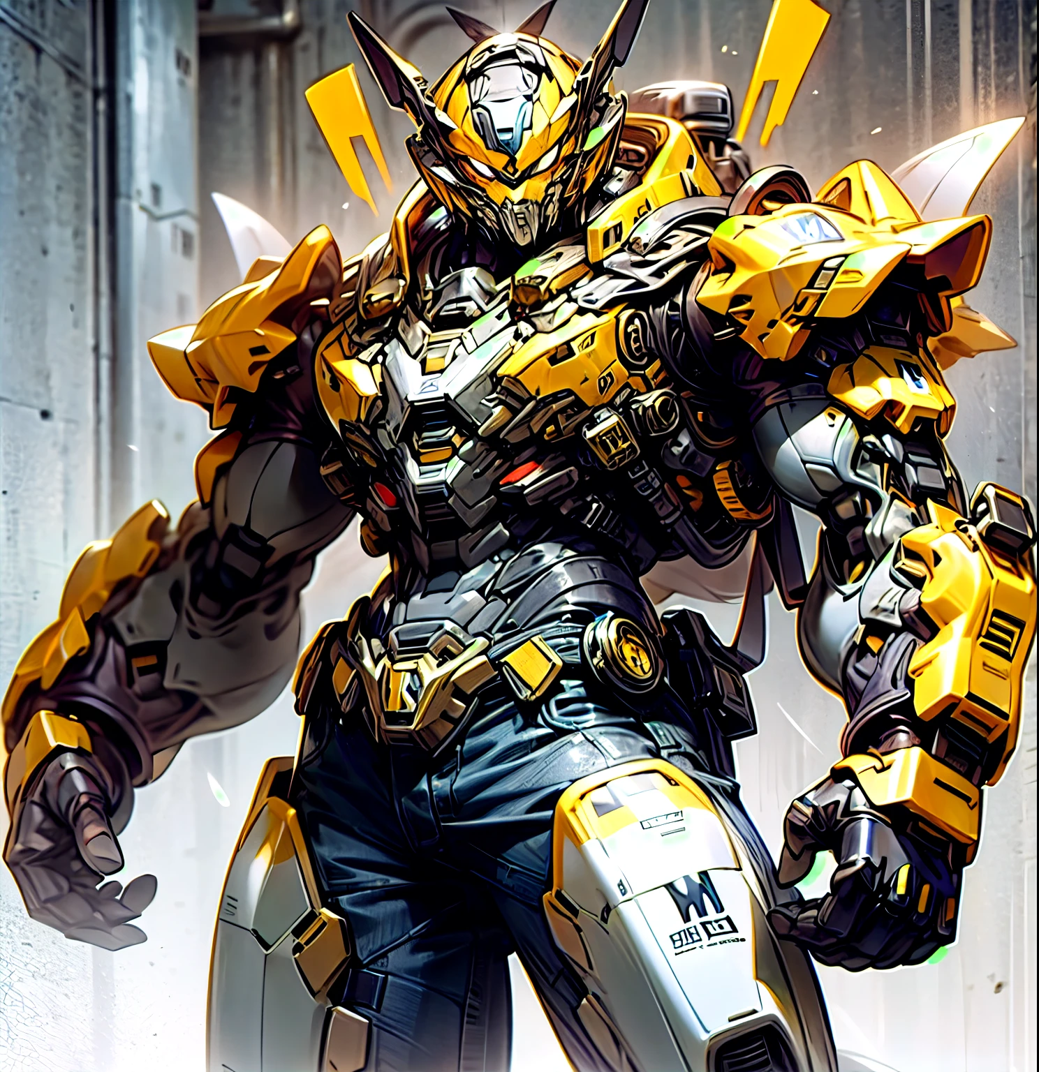 Bumblebee from Transformers, muscular, anthro, furry, gets shot by a shrinking ray