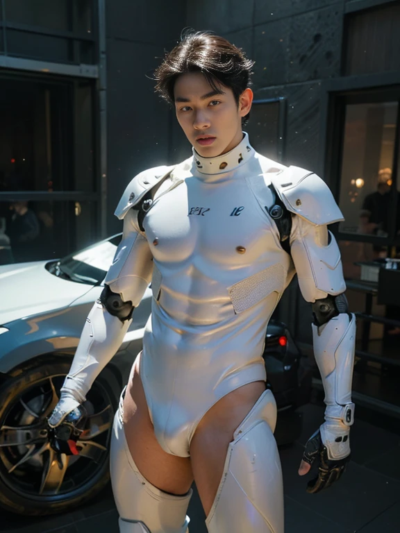 (masutepiece,High resolution,ultra - detailed:1.0),1(Boy,Robot Boy),Perfect male body,Look at the camera,Delicate eyes and delicate face,extremely details CG,Unity 8k Wallpaper,intricate-detail,solo person,Detailed face, (Futuristic skin-perfect white bodysuit), Best Quality, hands visible, (White Gloves), short hair:1.5 , full length shot(fls) , , big hips , insane details, hyper details , photorealistic , only male , handsome boy , puffy nipples , 16k resolution , ultra-high clarity , hyperrealism, uhd,. K-pop idol , whore , slutty whore , swollen nipples , defeat , grins ,thick thighs, male , ((handsome face detail)) ,handsome Korean boy , NSFW , sexy , eroticism. , unrealistic wide hips , unrealistic wide pelvis