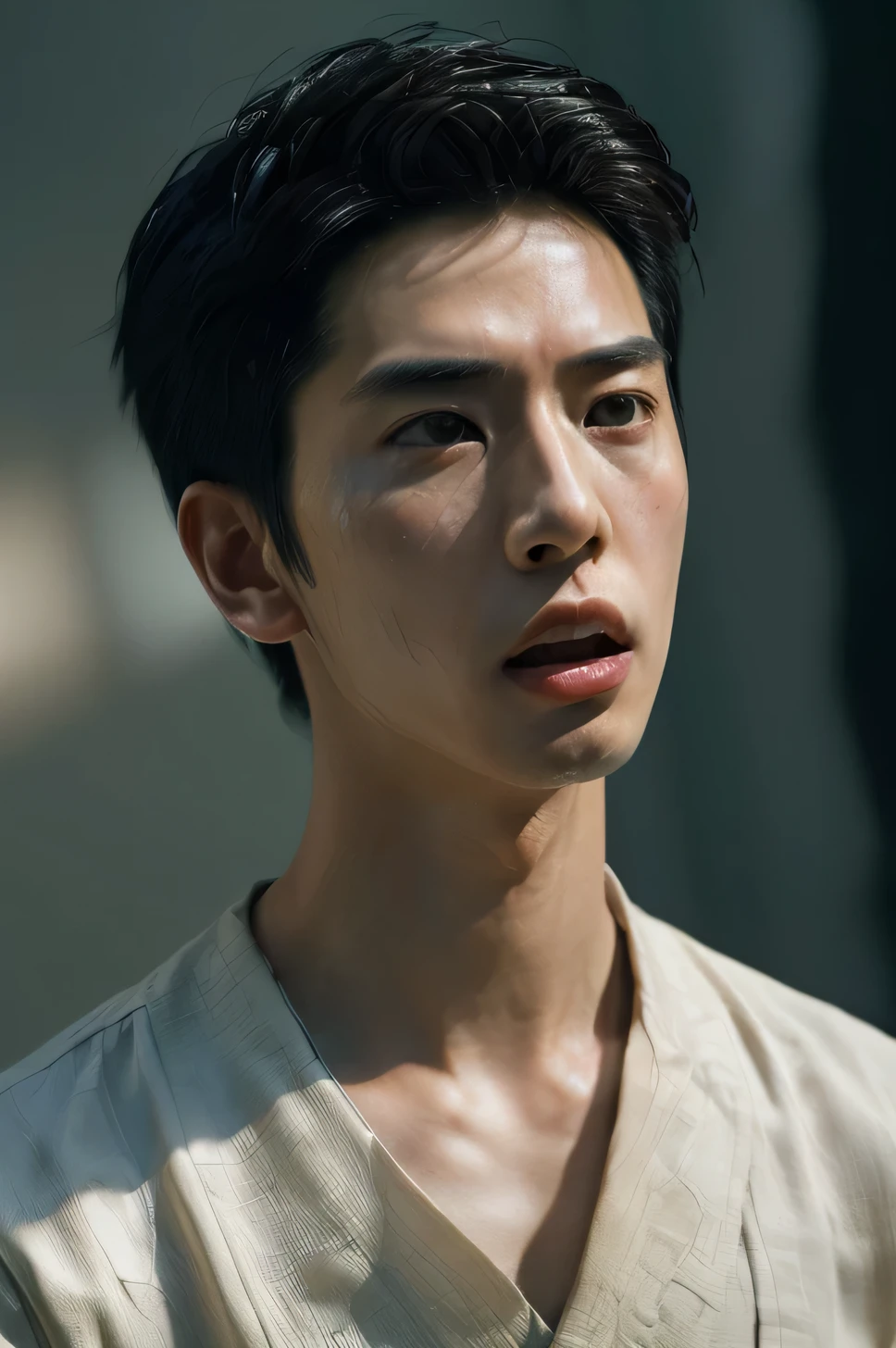 ((((masterpiece,best quality,Surreal)))),Extremely detailed,photography,1 boy,30-year-old male,Solitary,Slim Asian boy,(((male judge))),((portrait, Delicate skin, Real skin texture)),(((top down,Looking at another,High Angle,writing,Scream,walk,Scattered Lighting))),
