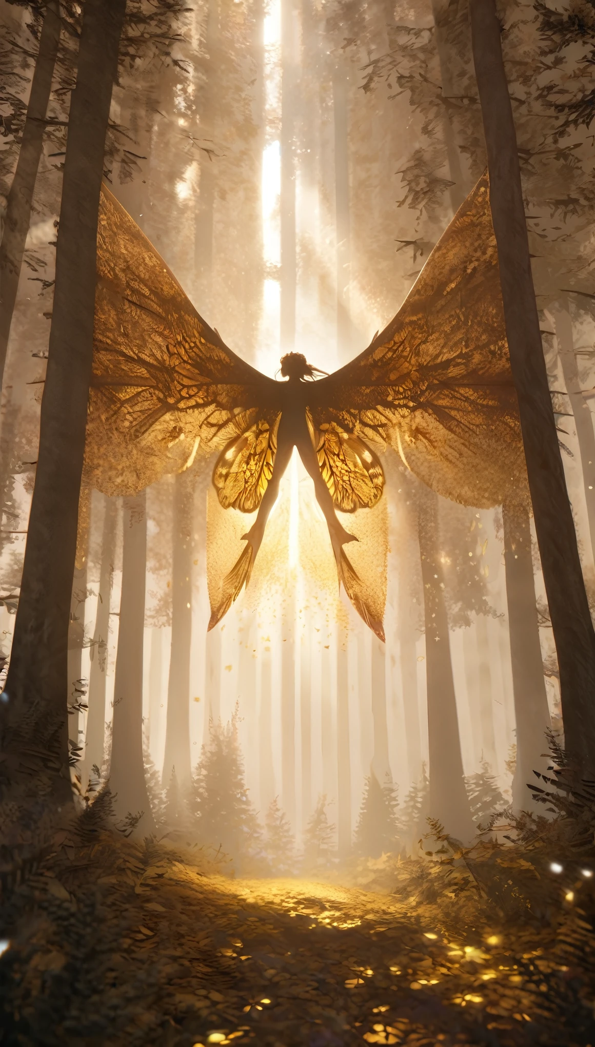 best quality, super fine, 16k, incredibly absurdres, extremely detailed, 2.5D, delicate and dynamic, colorful high definition to sepia gradient effect, beautiful and cute forest fairies, big wings, wings, sunlight filtering through the trees, fog and gold dust effects