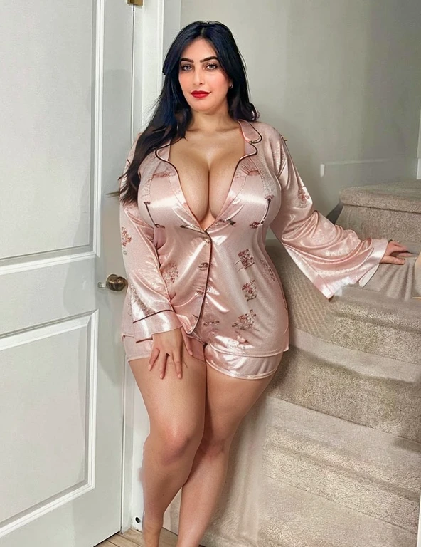 Long Button up blouse, low cut, curvy body, cleavage, 1:1 scale