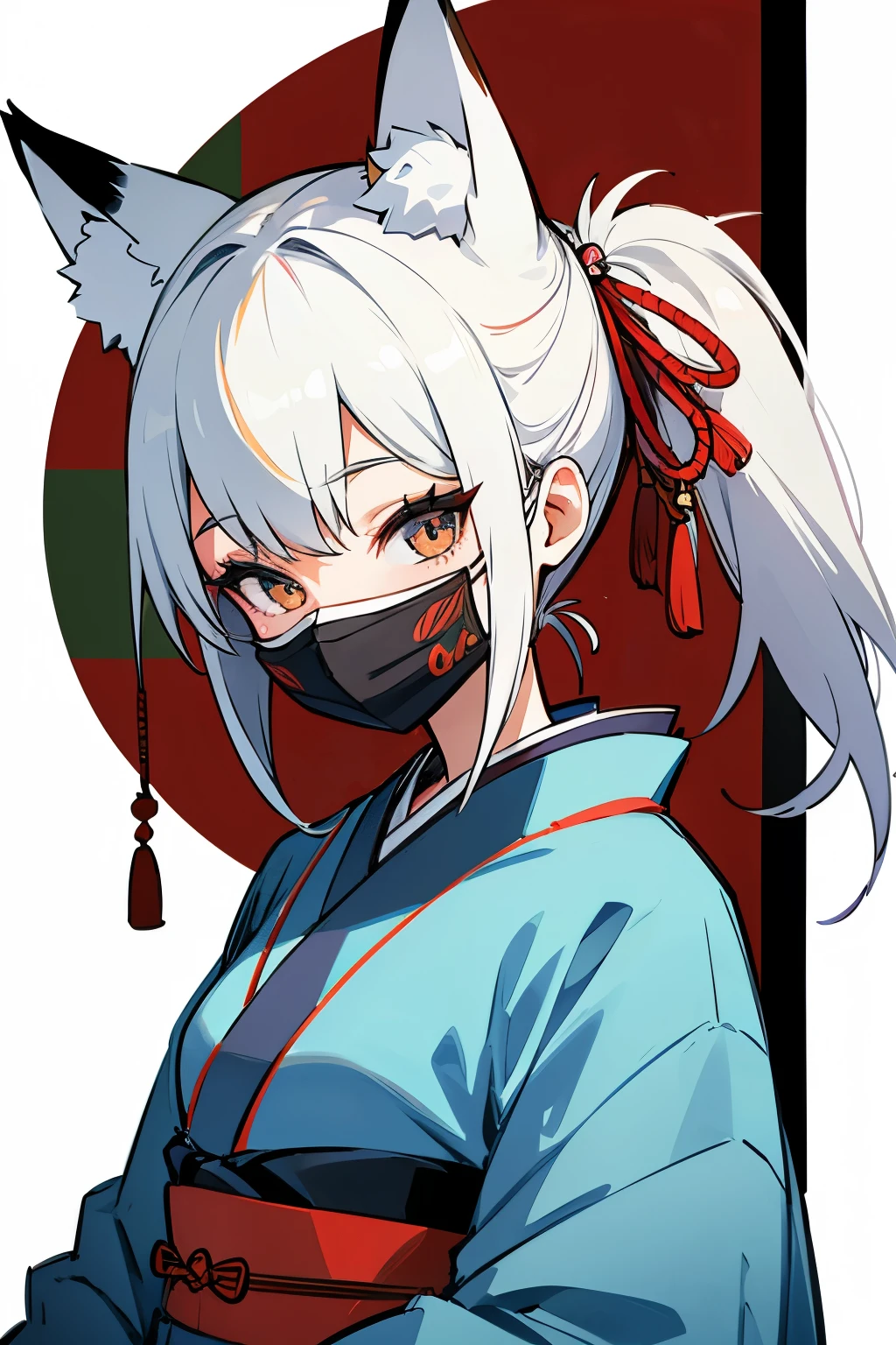 Woman in kimono, fox mask \(face mask\), face covered by mask, standing, masterpiece, best quality, super detail