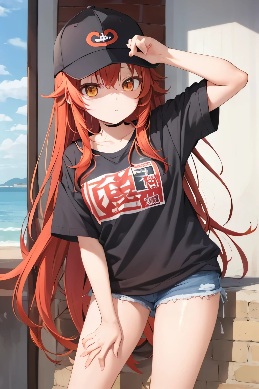 VSPO,Vspo,Neko Tai Tsuna,cute,One girl,Red Hair,Streetwear,Wearing a hat,Shorts