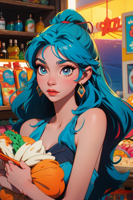 ella es una sirena de hermoso cabello que trabaja de cajera en un supermercado