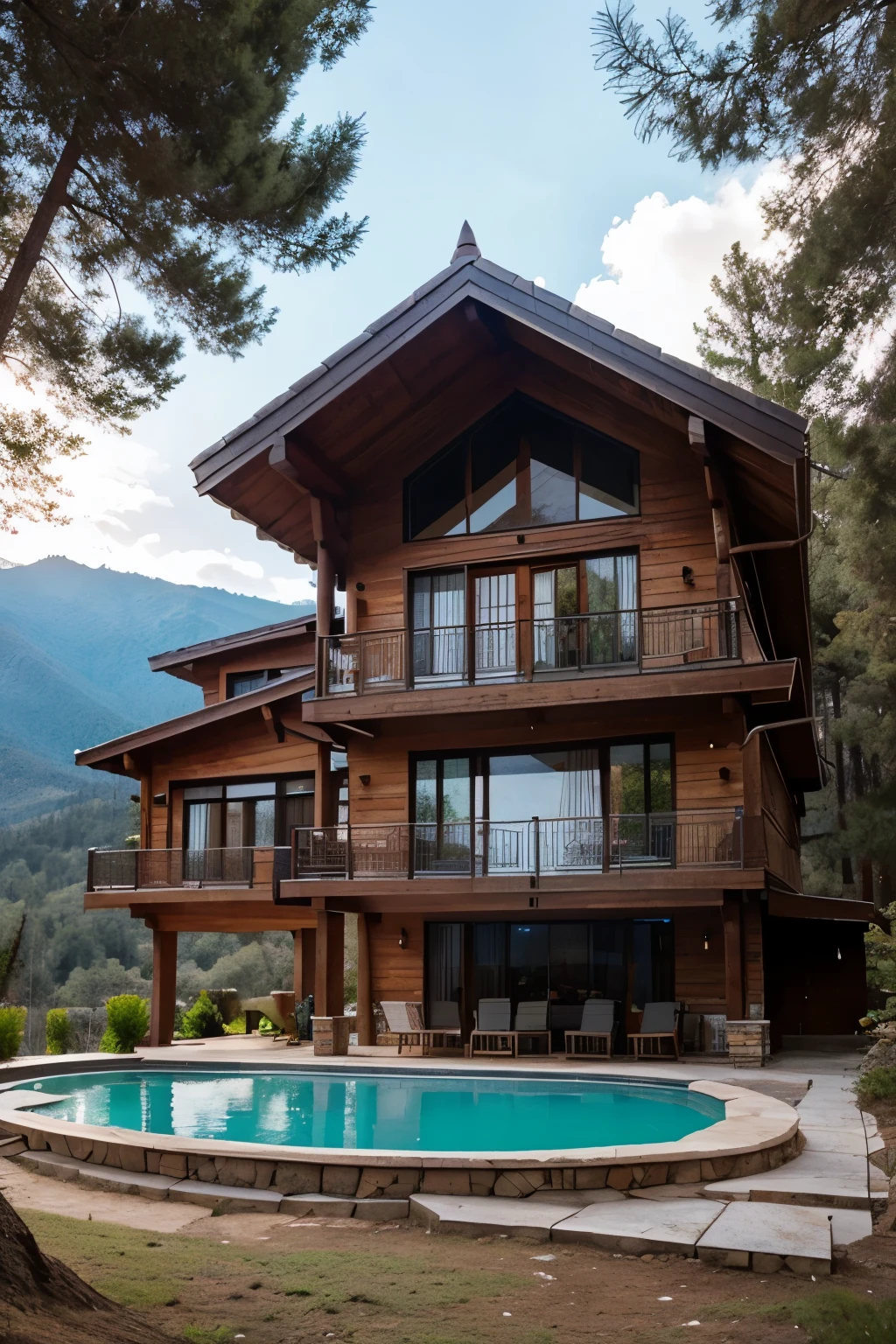 dream house in the middle of the mountains, bosques y una famila