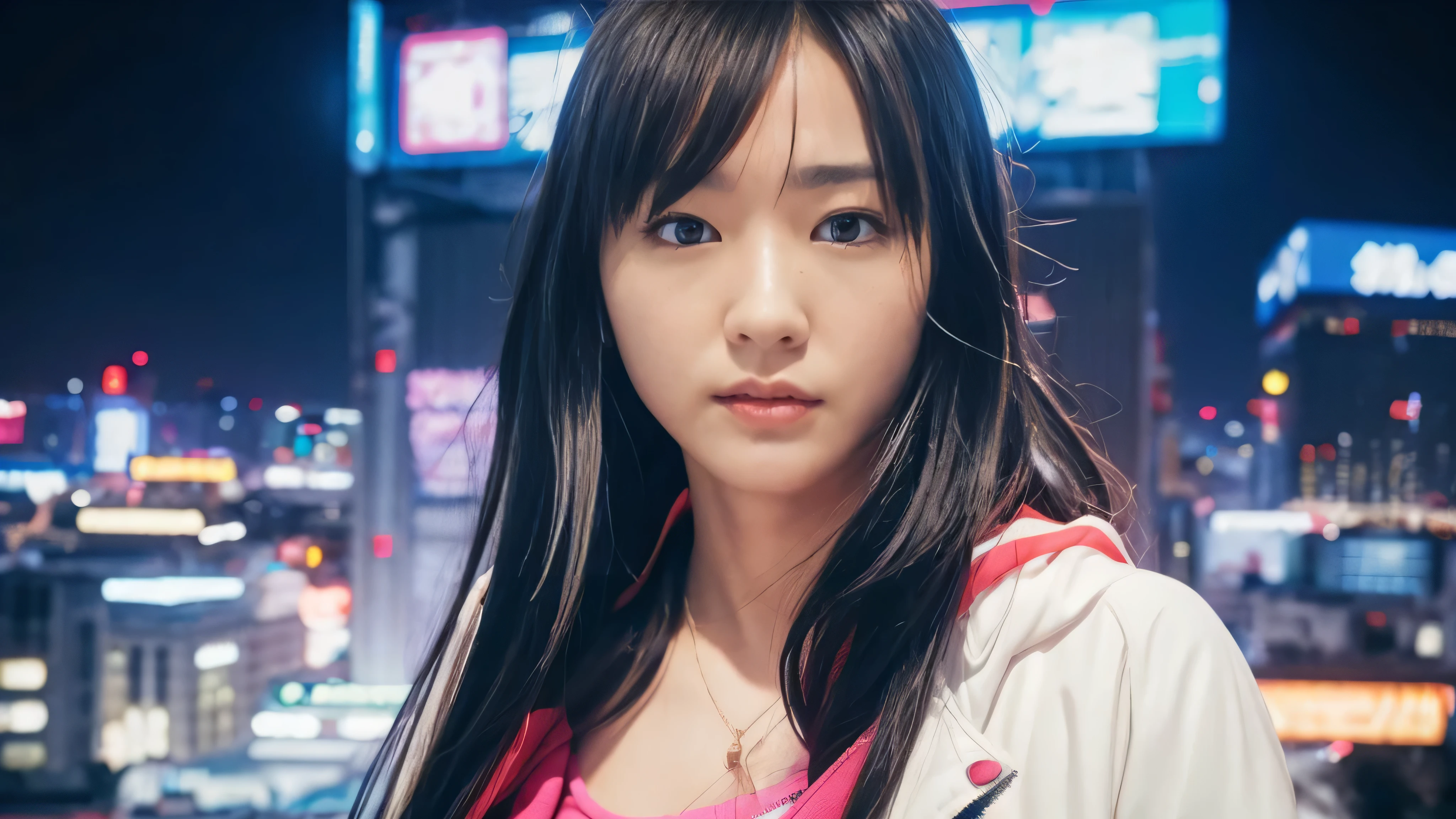 Close-up of a city with a neon sunset background, Synthwave City, Vaporwave City, The Aesthetics of Synthwave, Neon city in the background, Neo Tokyo Background, Background neon big city, Futuristic city background, Cyberpunk aesthetic, The city background is cyberpunk, Purple Cyberpunk City, Cyberpunk city background, Cyberpunk aesthetic, Cyberpunk atmosphere, Cyberpunk cityscape,anime cloud, anime background, anime sky, in Xin Haicheng&#39;s style, Beautiful fluffy clouds. anime, Xin Haicheng&#39;s style, Xin Haicheng!, Beautiful anime scenery, based on Makoto Shinkai, anime landscape wallpaper, Xin Haicheng!!, Xin Haicheng&#39;s art style,Japanese girl,Pale skin,Beautiful Face(White Hair)Red jacket,Tokyo at Night, Cyberpunk Style,Japanese Streetwear,tokyo fashion,Cyberpunk 2 Jacket 077,full length,Attractive pose,Bottom View