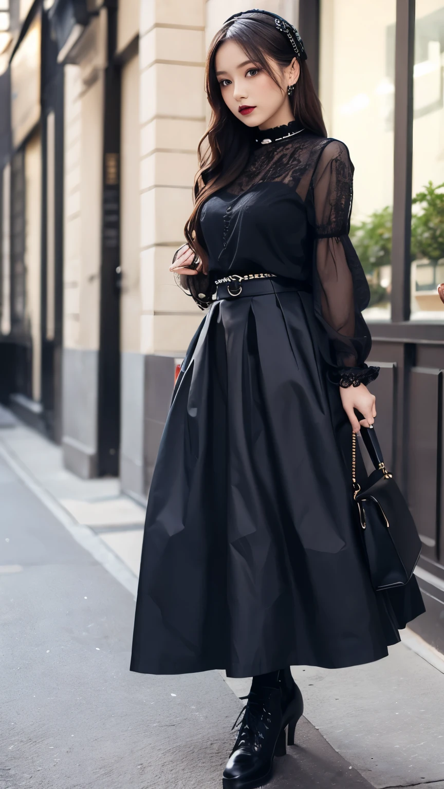 Beautiful young woman wearing a skirt shopping、Gothic Fashion
