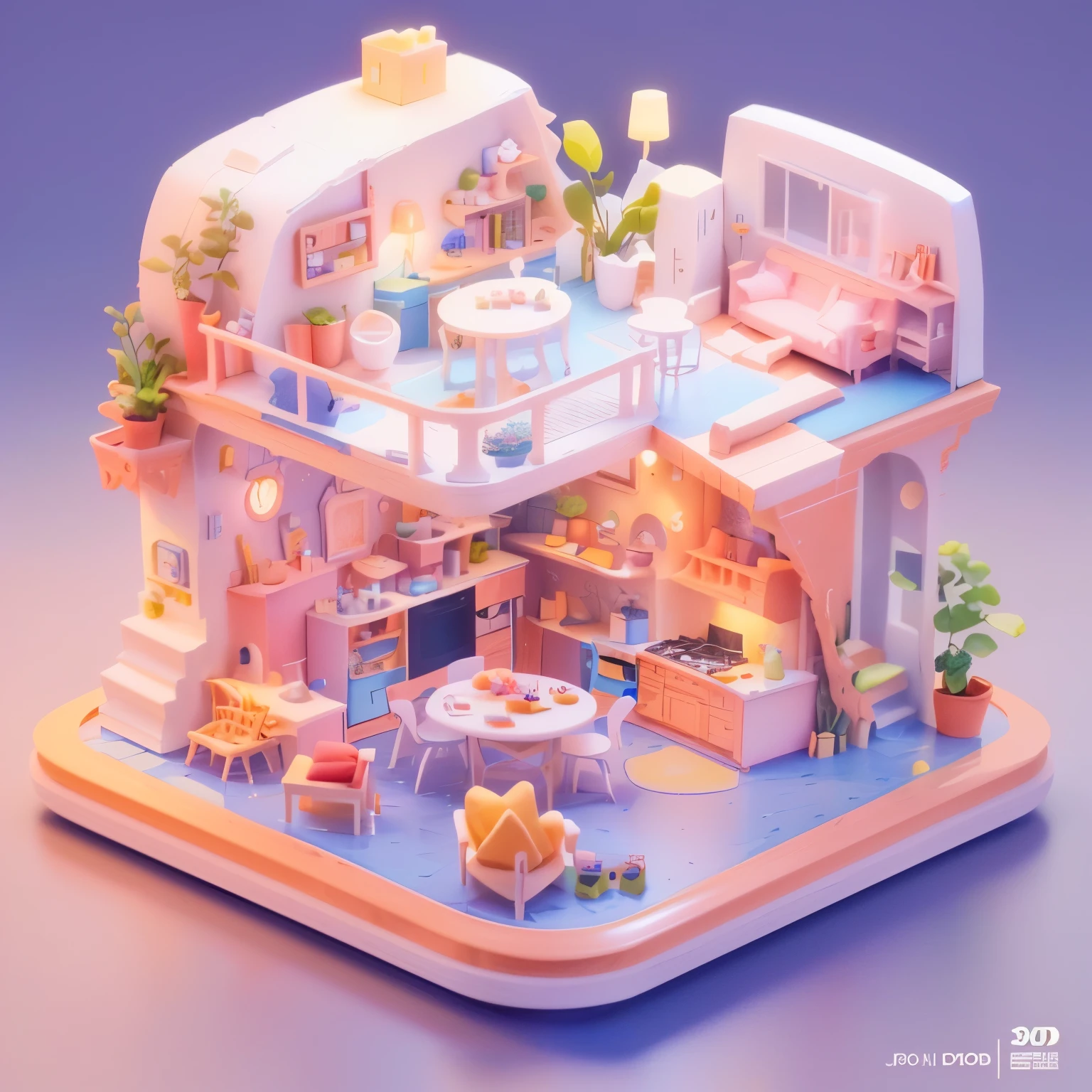 there is a small toy house with a kitchen and a living room, cute 3 d render, stylized 3d render, 3 d illustration, 3d illustration, by jeonseok lee, 3d matte illustration, 3 d render stylized, 3 d render beeple, cute detailed digital art, 3d grainy aesthetic illustration