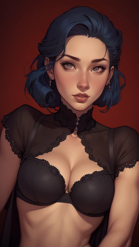 A closeup of a woman in a black dress with a black bra, extremely detailed digite germe, Retrato de RossDraws, digite germe. anime illustration, even model | digite germe, digite germe. alto detalhe, style digite germe, Ross Draws 1. 0, pintura digital rossdraws, Estilo de arte de Charlie Bowater, linda arte digital