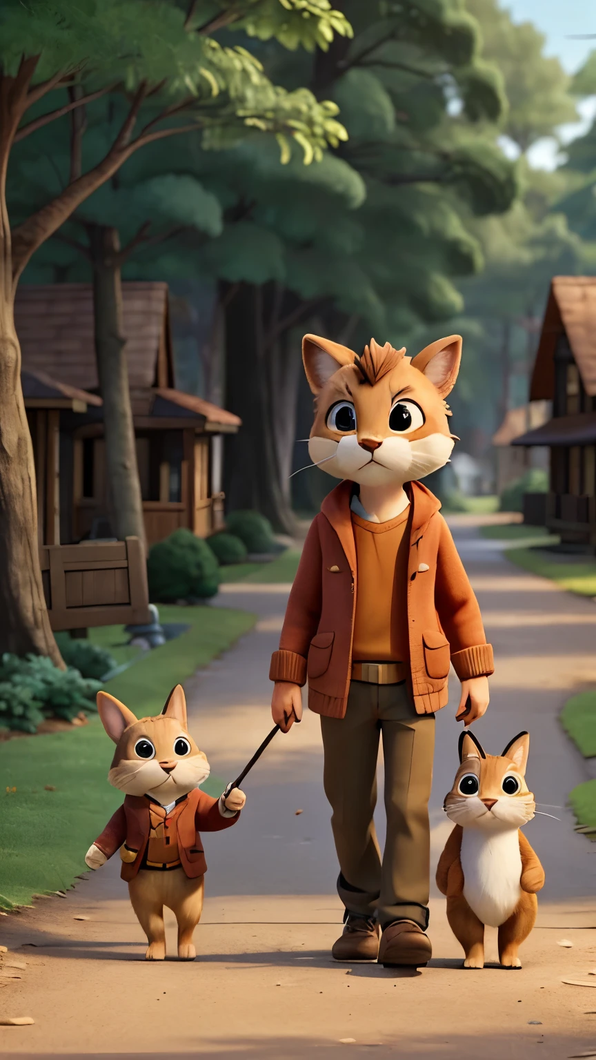 Oliver and Whiskers were taking a leisurely stroll through the village one cool morning when they heard some noise coming from the town plaza. A gang of animals had assembled, pointing at the far-off muttering Woods and muttering among themselves. When Whiskers walked up to Ruby, the anxious bunny, she said, "We're all too scared to investigate the strange noise coming from the woods." Could Oliver and you assist us?" Whistles nodded in agreement. He reassured her, "We'll find out what's going on."