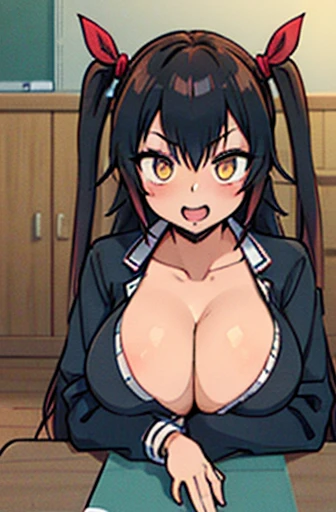 Hyper huge breasts、Titty fuck、Twin tails、Lying on your back、Embarrassing、Black Hair、classroom、Half an eye、uniform