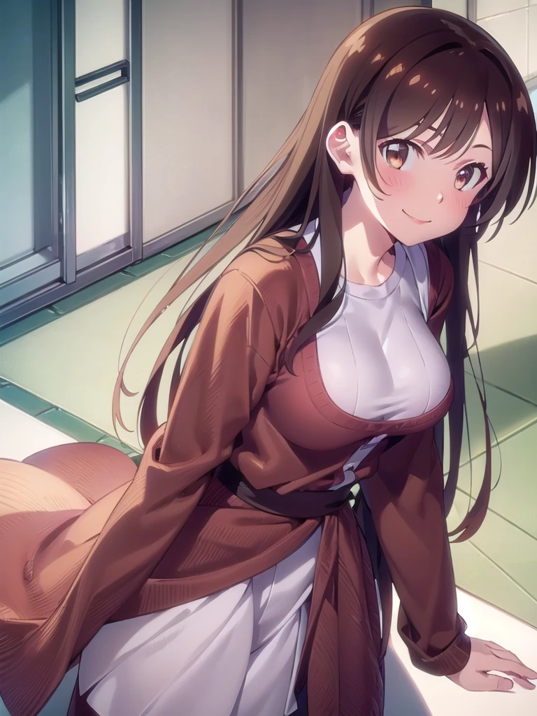 (((pixel-perfect, detail-perfect))), solo, 1girl, chizuru ichinose, naked,looking at viewer, smile, upper body1 girl, beauty, brown eyes, alone, breasts, brown hair, big breasts, Kanojo anime lineart, Chizuru, 1 girl, brown hair, long hair,, big breasts,,add_detail: 1, 