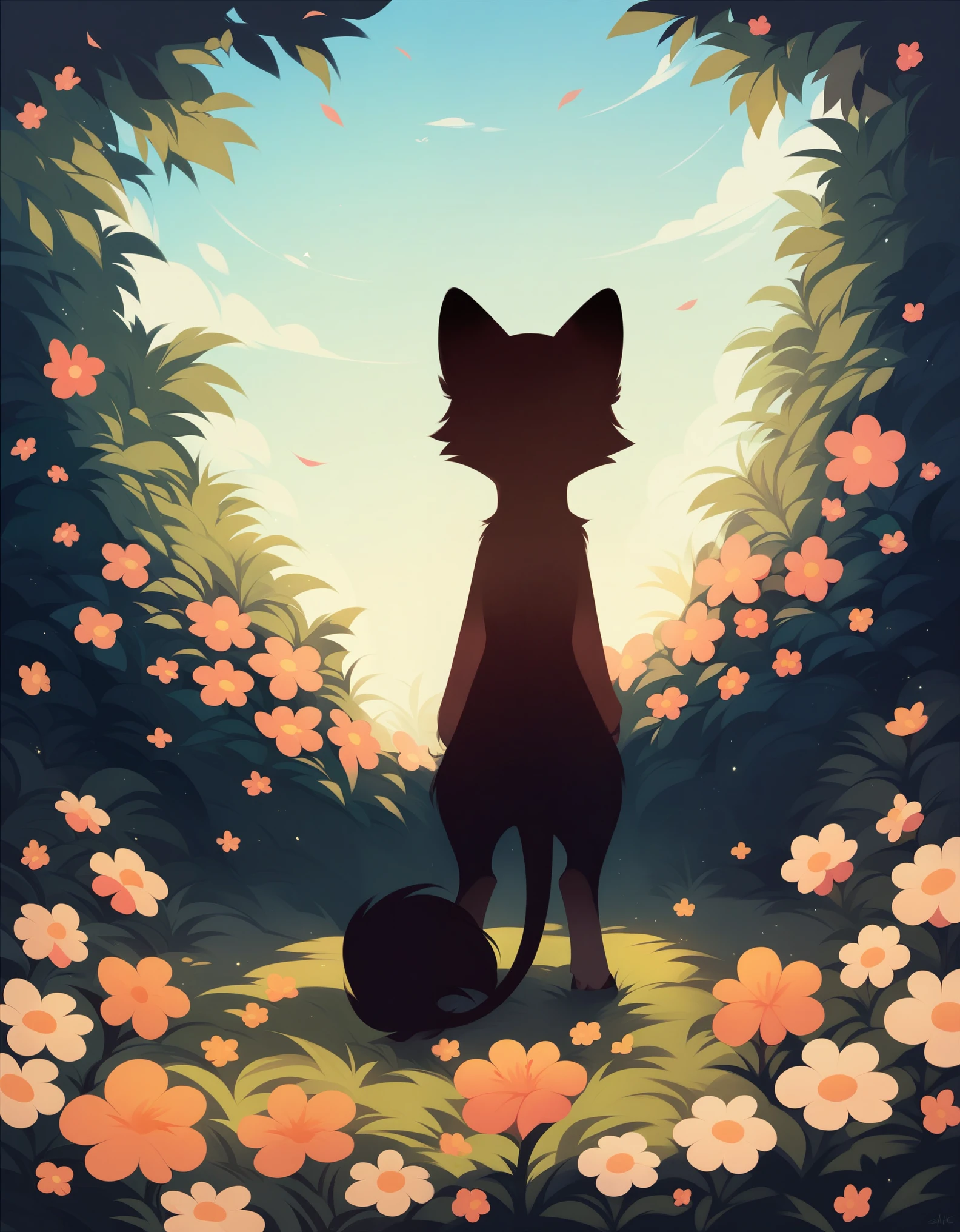 score_9, score_8_up, score_7_up, silhouette of lena sabrewing among flowers, cozy, cute, 8k, hd, zavy-slhtt