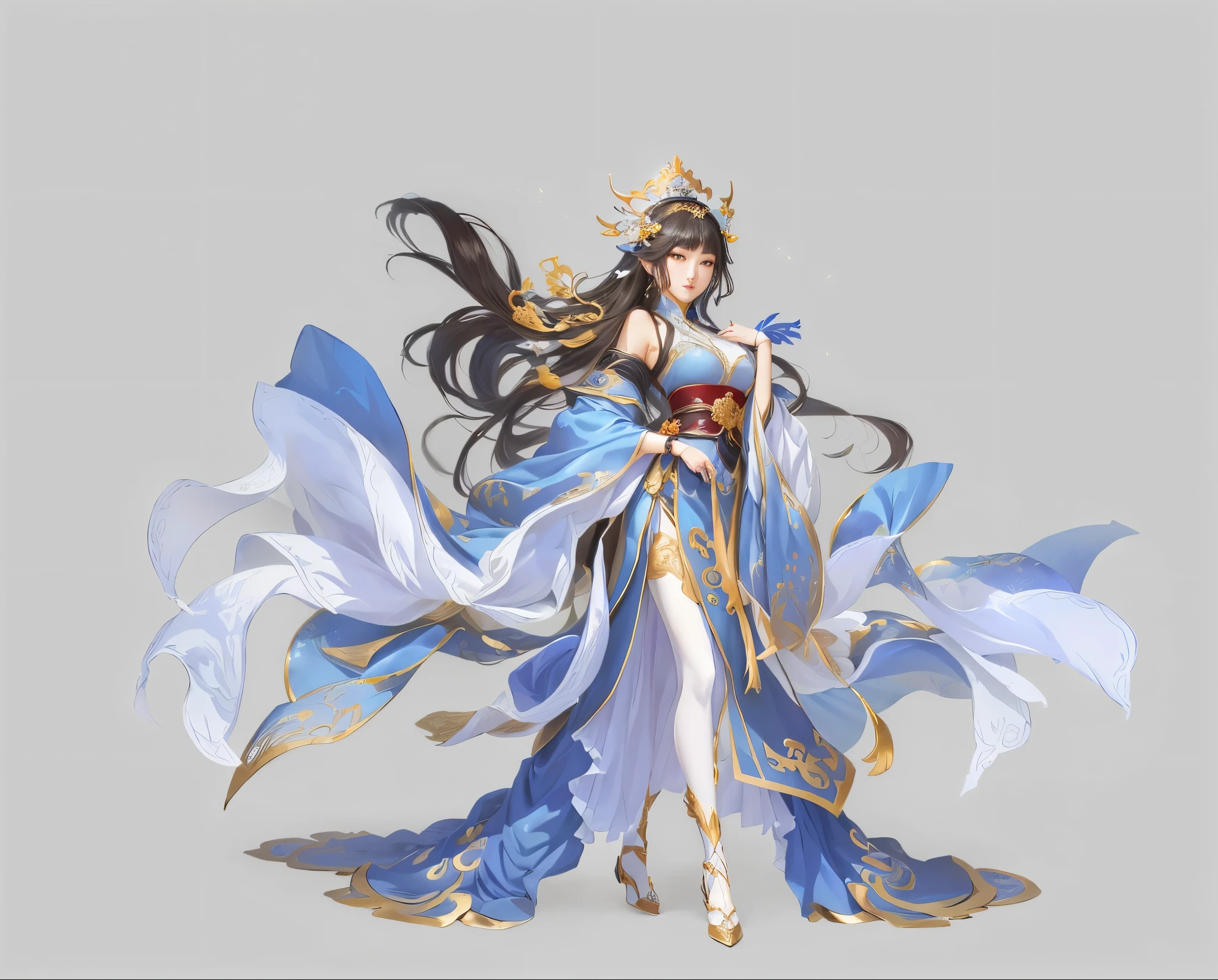 anime - style image of a woman in a blue dress with a crown, a beautiful fantasy empress, full body xianxia, heise jinyao, queen of the sea mu yanling, beautiful and elegant elf queen, ((a beautiful fantasy empress)), anime goddess, g liulian art style, onmyoji detailed art, keqing from genshin impact