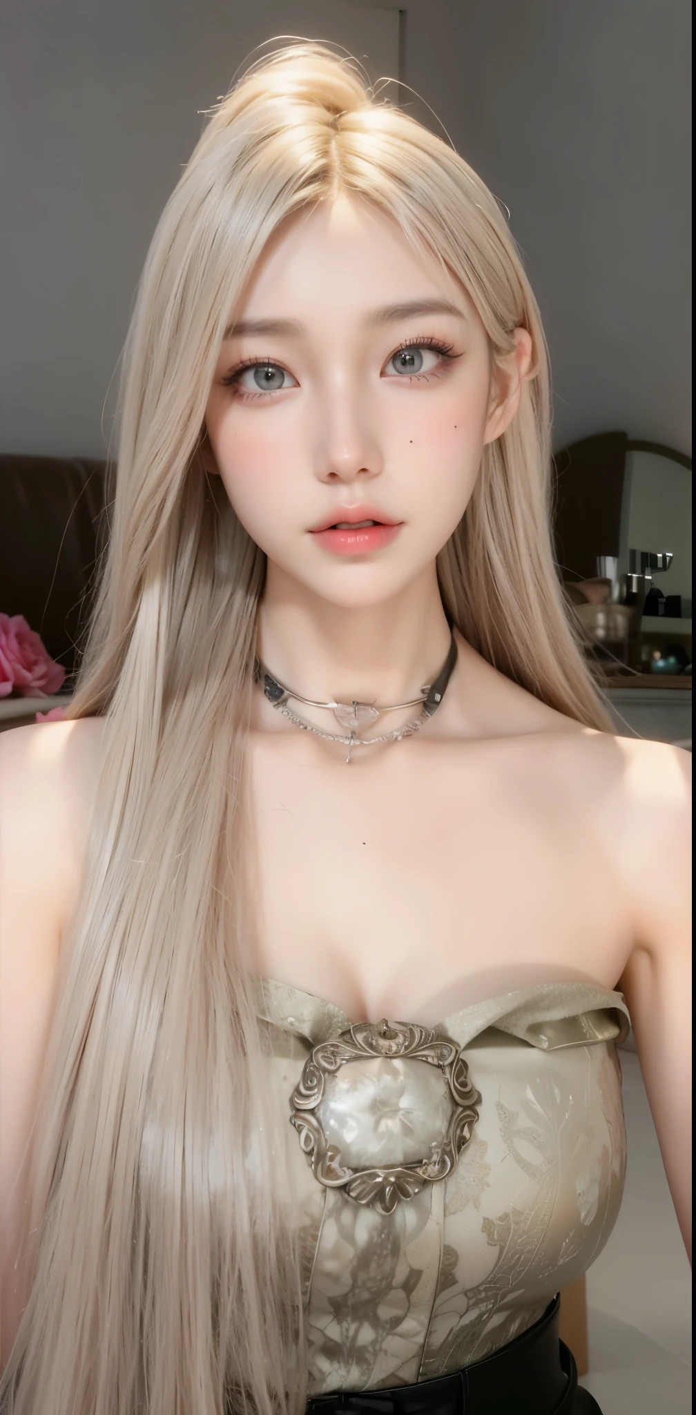 Game Art，CG Animation，Best image quality，Maximum resolution，8K picture quality，(A bust photo)，(portrait)，(Head close-up)，(Rule of Thirds)，Unreal Engine 5 rendering works，20 year old girl，((Queen))，The eyes are very detailed，(Large Breasts)，Elegance and nobility，Light，Light线追踪，Game CG，((3D Unreal Engine))，OC rendering reflection mode，4k，Ultra-clear，Translucent lace，Fair and plump figure，Pretty Face，Light泽凝胶涂层，身着华贵礼服的Queen，Gorgeous clothing，Luxurious and exquisite jewelry，Colorful makeup，sit on the chair，Angel，goddess