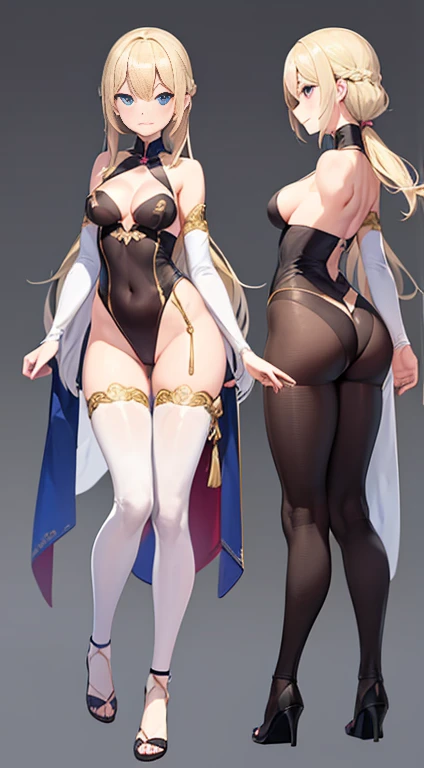 (Character Sheet), (whole body, Reference Sheet), Vtuber reference pose, Character A Pose, ( 1 girl ),(masterpiece, 8k, highest quality, Very detailed, One mature woman), (Consistent personality, same characters), (Blonde Hair, blue eyes), (Very detailed顔と肌の質感, fine grain), smile, Slender figure,Small breasts, White Background, Exposing shoulders, 魅惑的なsmile, (Multiple Views, Multiple Angles), Side view, Front view, look up, Looking down, Rear View, 20-degree head view