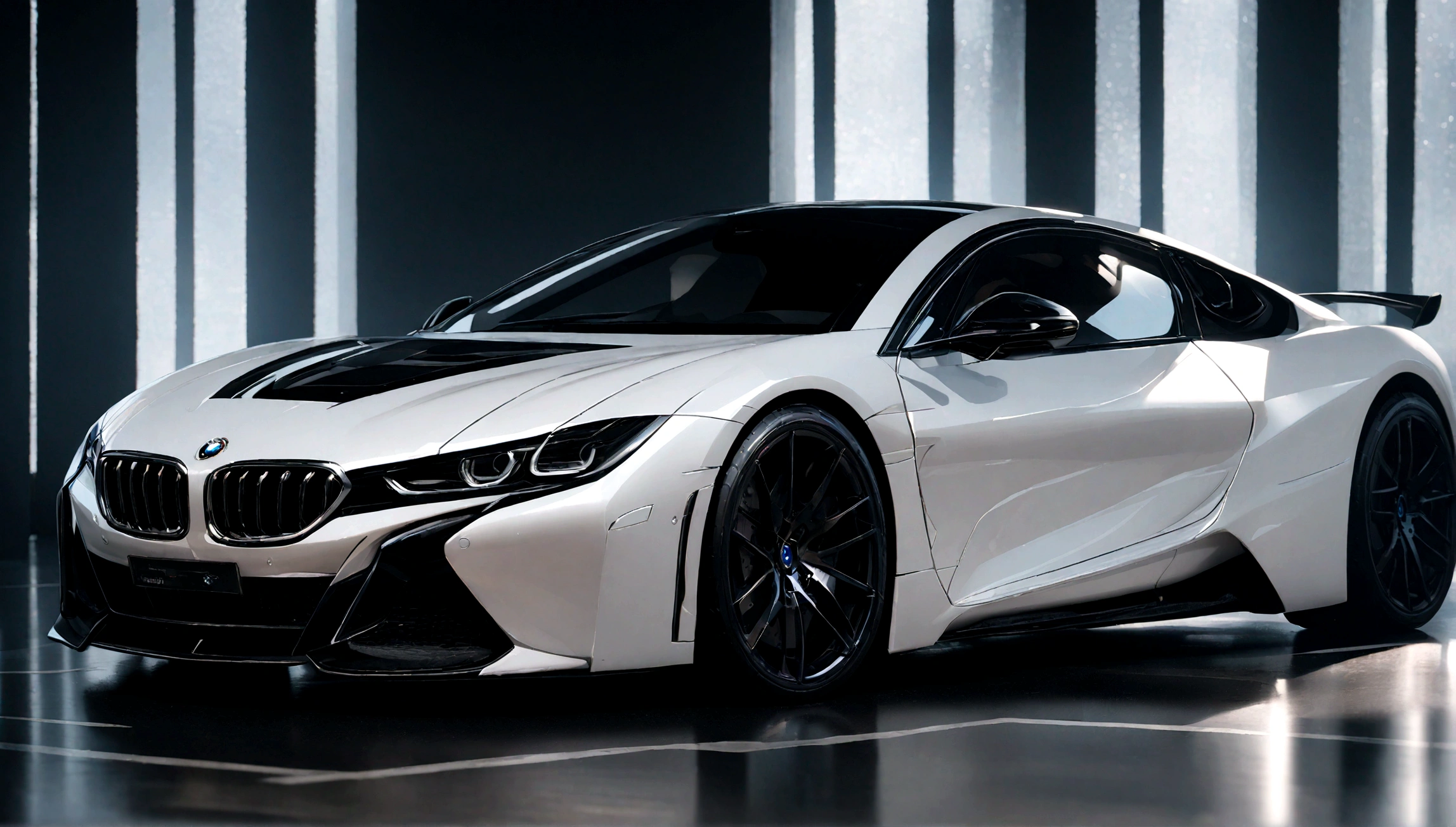 a luxury white bmw supercar, ultra detailed, hyper realistic, intricate details, high end car exhibition, cinematic lighting, 8k, photorealistic, depth of field, seamless blend, studio lighting, professional photography