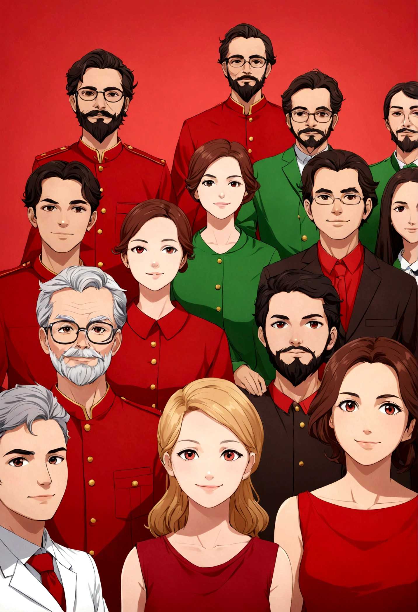 a group of Marxist psychologists, jovens, fundo chroma key vermelho, feeling of welcome,