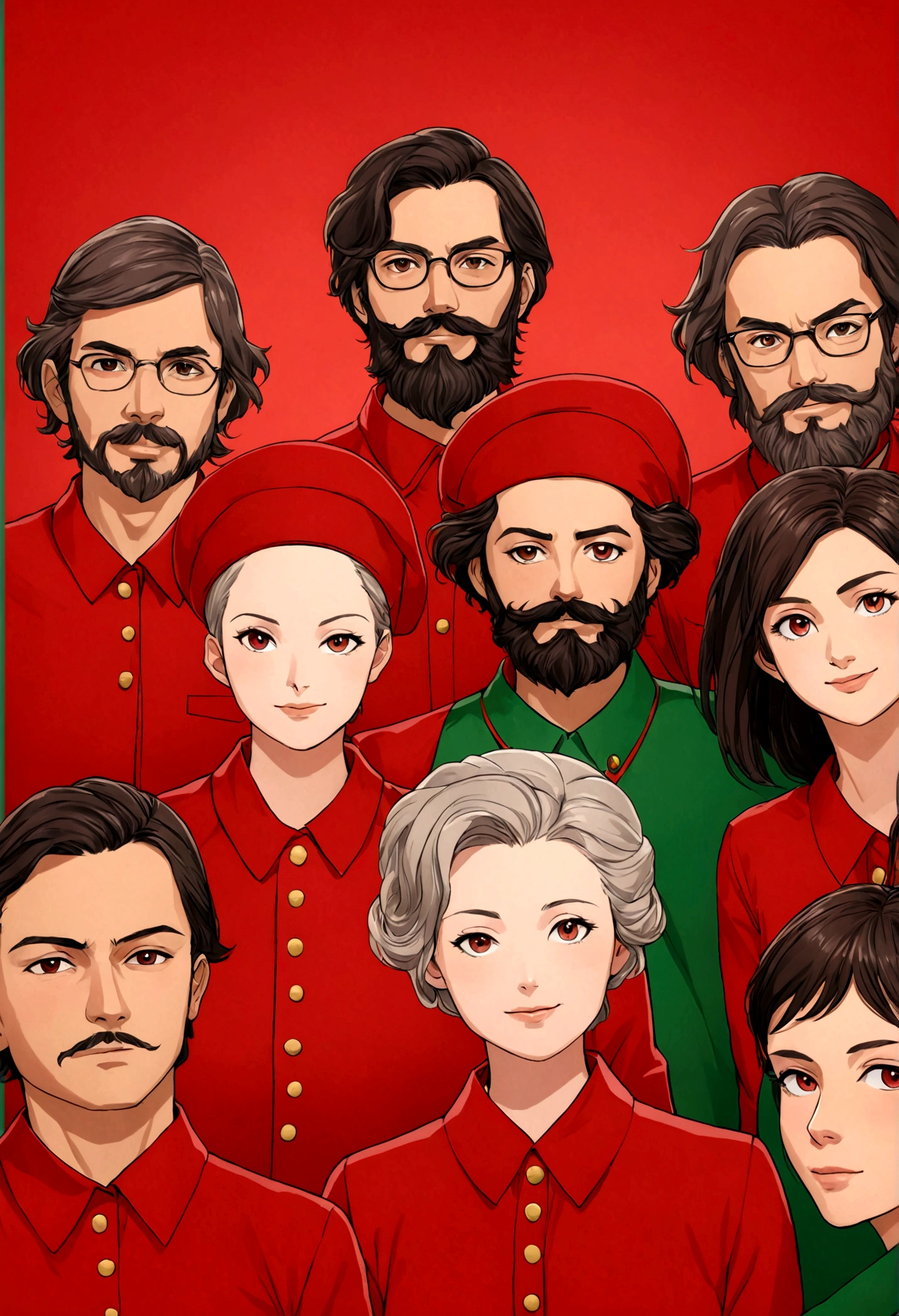 a group of Marxist psychologists, jovens, fundo chroma key vermelho, feeling of welcome,