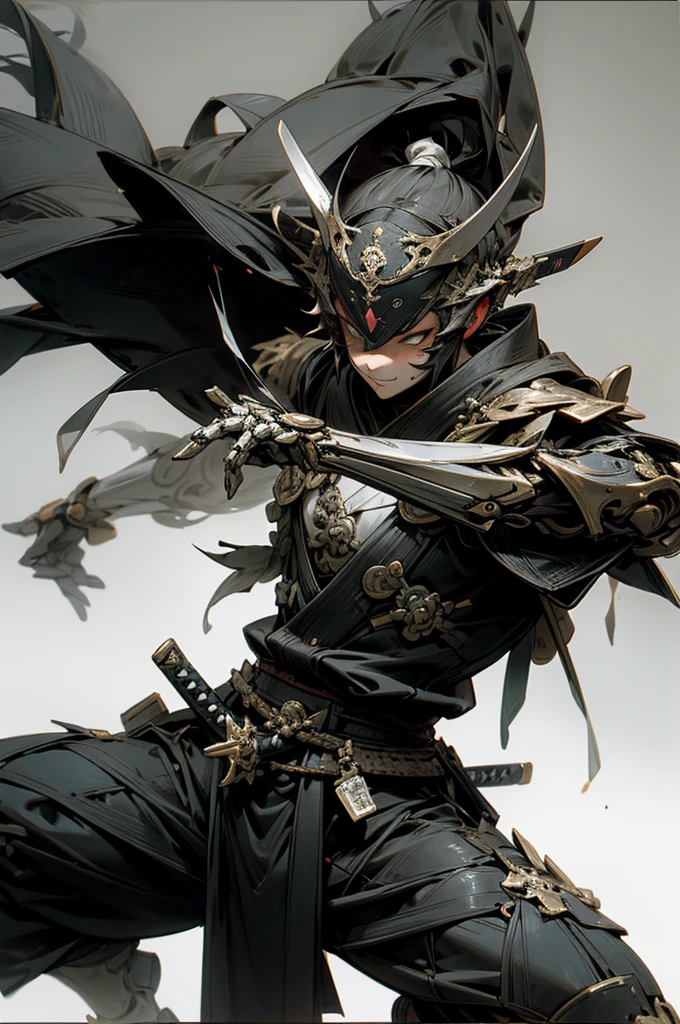 warrior,knife,samurai,Dance and fight,masterpiece,Watercolor style,high quality,Super detailed,mechanical,Black and white photography,MECA,