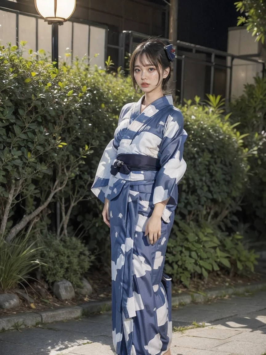 ((wearing a yukata:1.5)), detailed female anatomy, smooth skin, flawless body, graceful pose, natural lighting, serene expression, photorealistic, 8k, high quality, masterpiece, studio lighting, realistic, detailed skin texture, elegant, ethereal, glowing skin, ((full body:1.5)), ((standing:1.5)), Cleavage