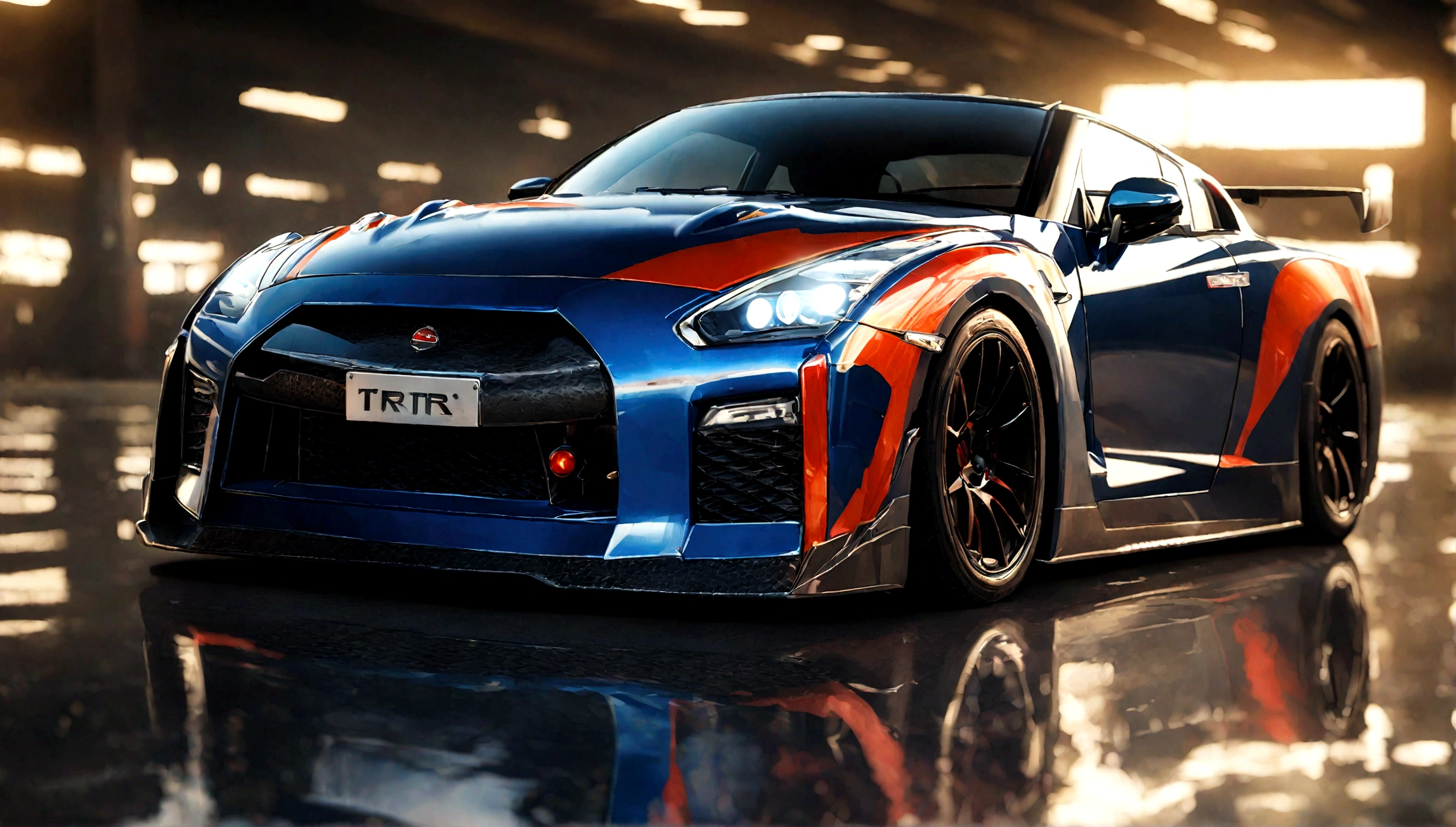 a highly detailed, realistic nissan gtr car, ultra-detailed, 8k, photorealistic, professional, intricate details, glossy paint, metallic reflections, dynamic motion blur, cinematic lighting, dramatic shadows, vibrant colors, glossy and shiny finish