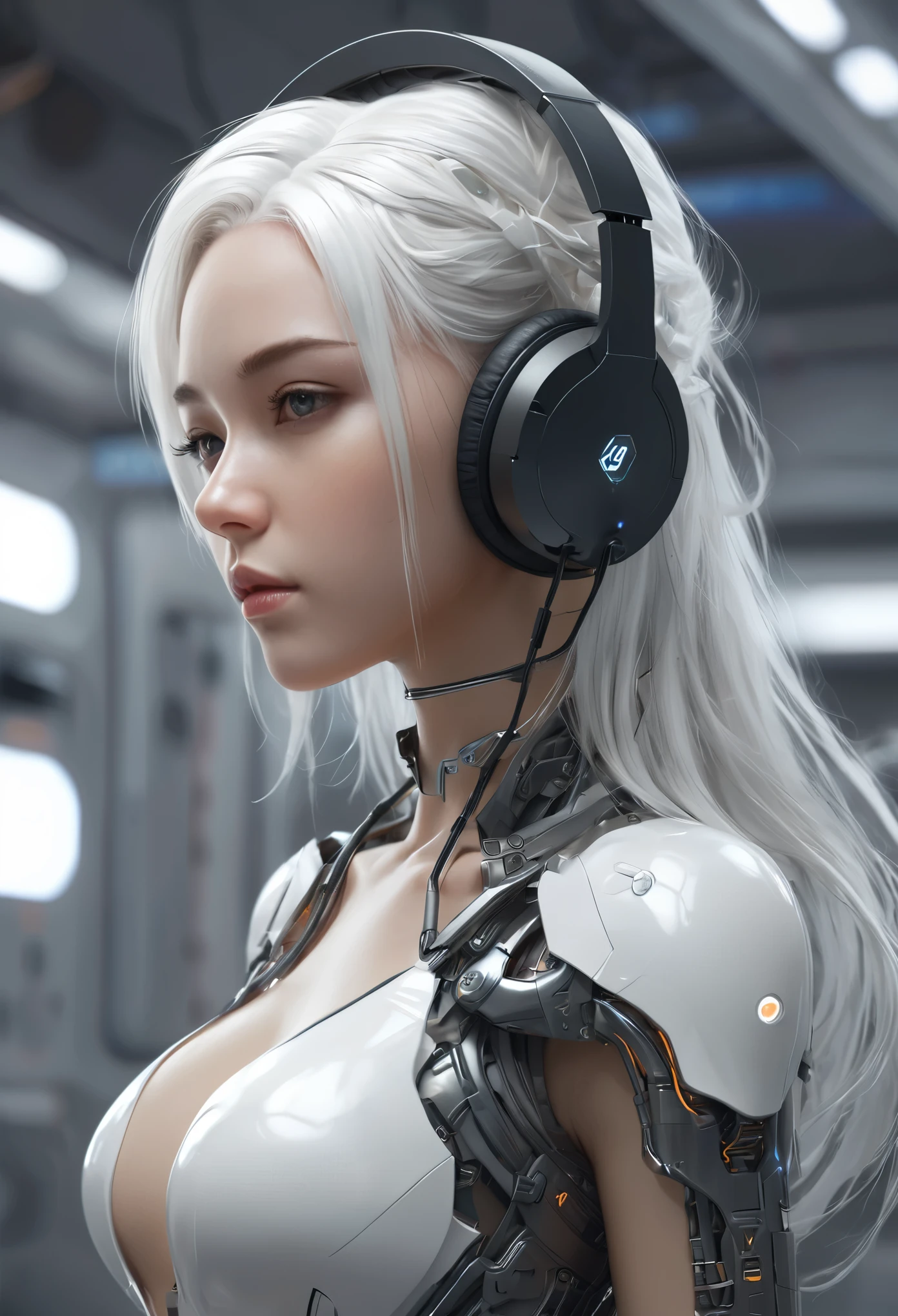 (best quality),(real),(masterpiece),absurdres,realistic,there is a woman with headphones on in a space station, girl wearing headphones, cgsociety 9, cyborg - girl with silver hair, female cyberpunk anime girl, beutiful white girl cyborg, cyberpunk beautiful girl, cyberpunk anime girl, beutiful girl cyborg, cute cyborg girl, beautiful cyborg girl, cyberpunk anime art, korean artist, anime cyborg, realistic anime style at pixiv, artgerm. anime illustration, guweiz on pixiv artstation, cgsociety - w 1 0 2 4 - n 8 - i, stanley artgerm lau, digital advanced anime art, portrait anime girl, anime fantasy artwork, perfect anime cyborg woman, heise-lian yan fang, guweiz on artstation pixiv, realistic anime art style, realistic anime 3 d style, stunning cgsociety, female anime character, wlop painting style, cgsociety and fenghua zhong, girl with white hair, realistic anime artstyle