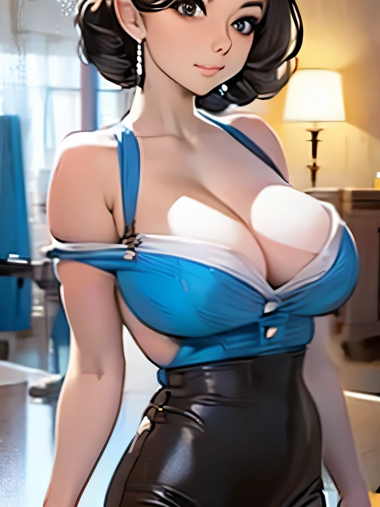 Bare shoulders with full breasts