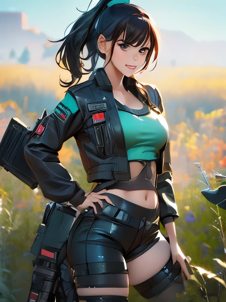 an attractive woman [gunslinger:bounty hunter:0.4] standing in a apocalyptic wilderness (glitchwave style:1) 