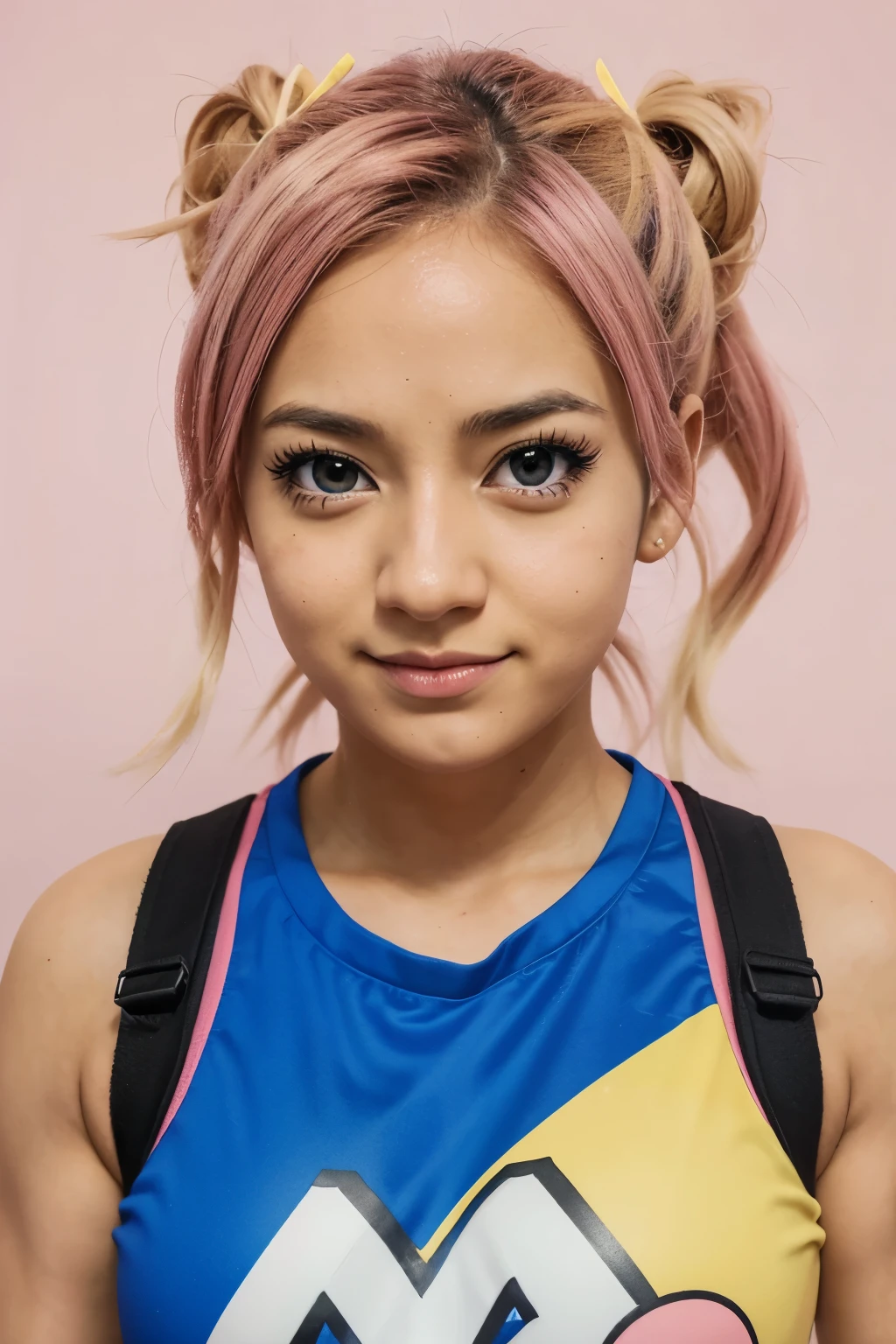 Chica my hero academia,piel palida,ojos rosado pastel,pechos grandes con el unforme de la UA (anime)