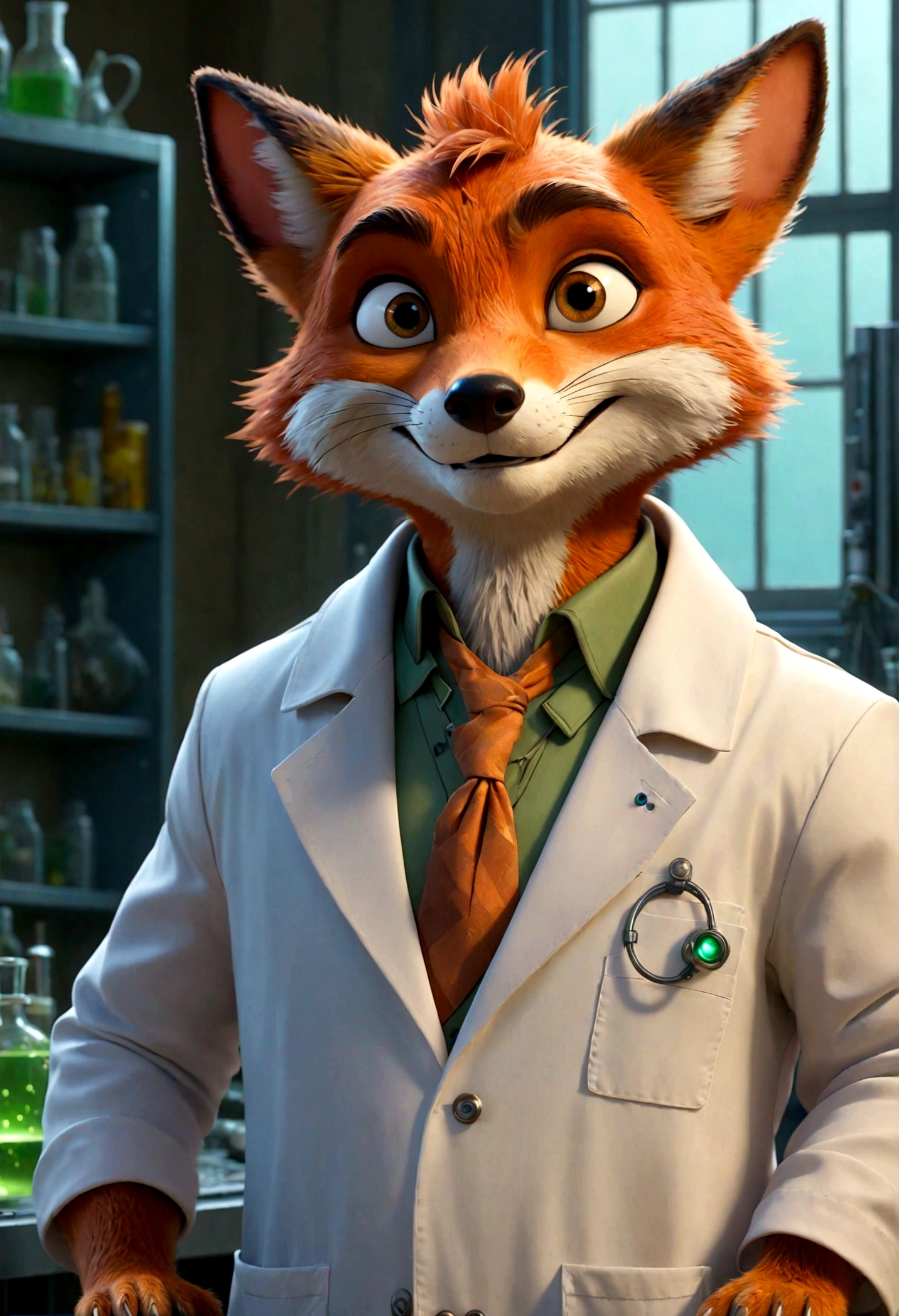 There is a cartoon fox with no clothes o, foxish guy in a lab coat, Nick Wilde, Zootopia, uma raposa antro, Cientista da Raposa, an anthropomorphic cyberpunk fox, Nick Wilde, Parte Raposa, Peter the Rabbit's Rapo, beatrix potter